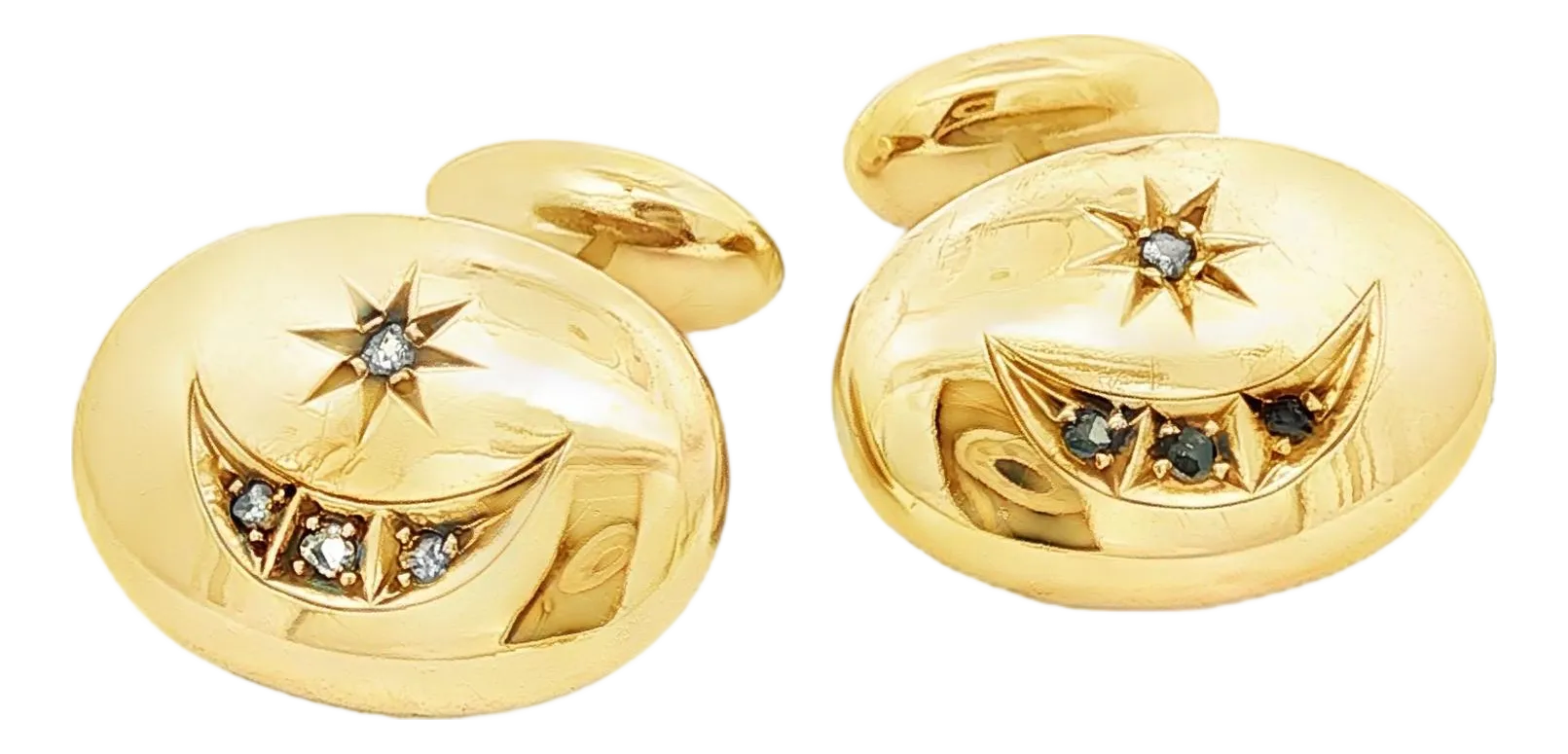 Late 19th Victorian 9 Karat Star and Moon Rose Cut Diamond Cufflinks, A Pair