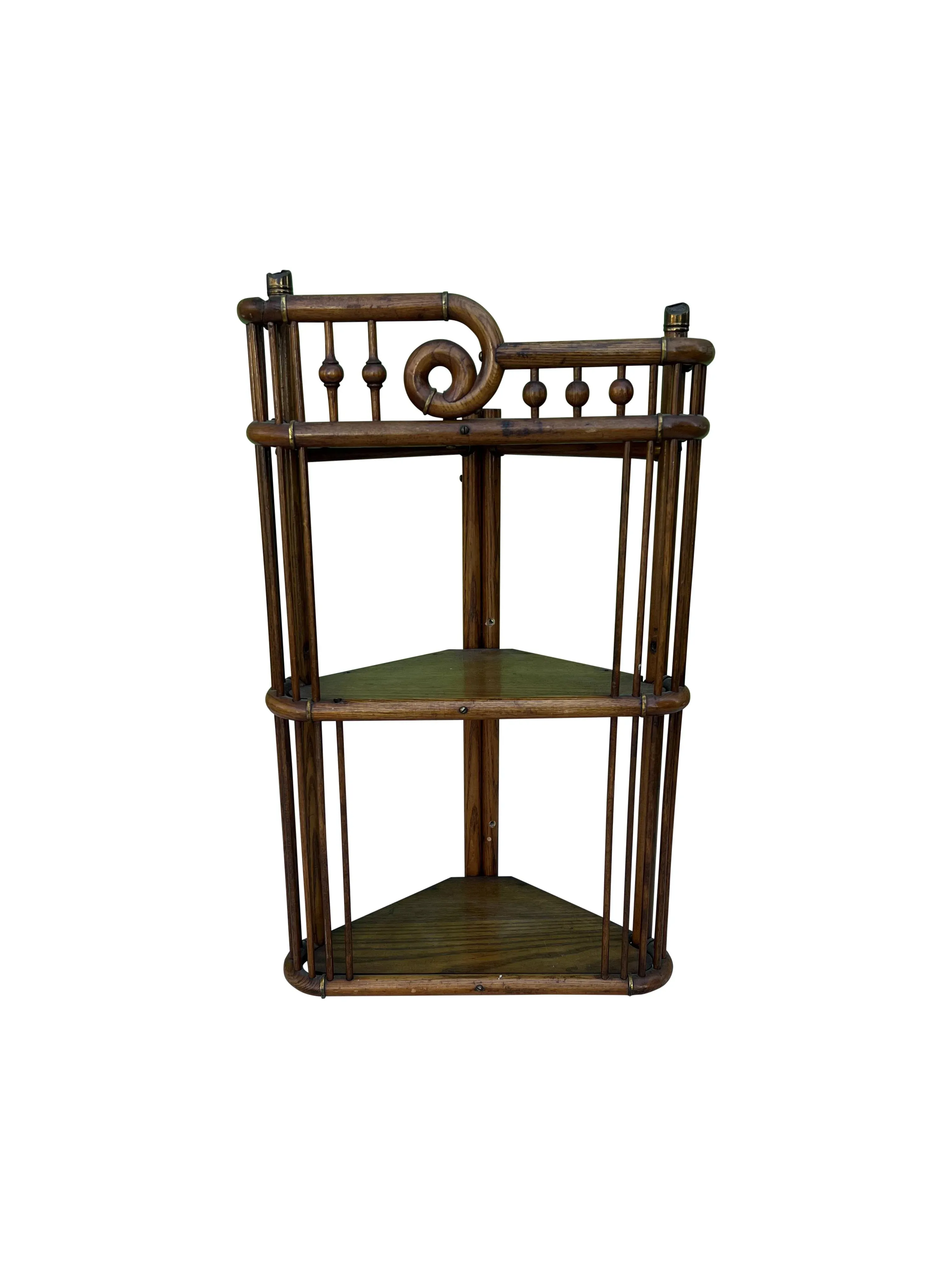 Antique Victorian Oak Stick and Ball Bamboo Corner Shelf | Chairish