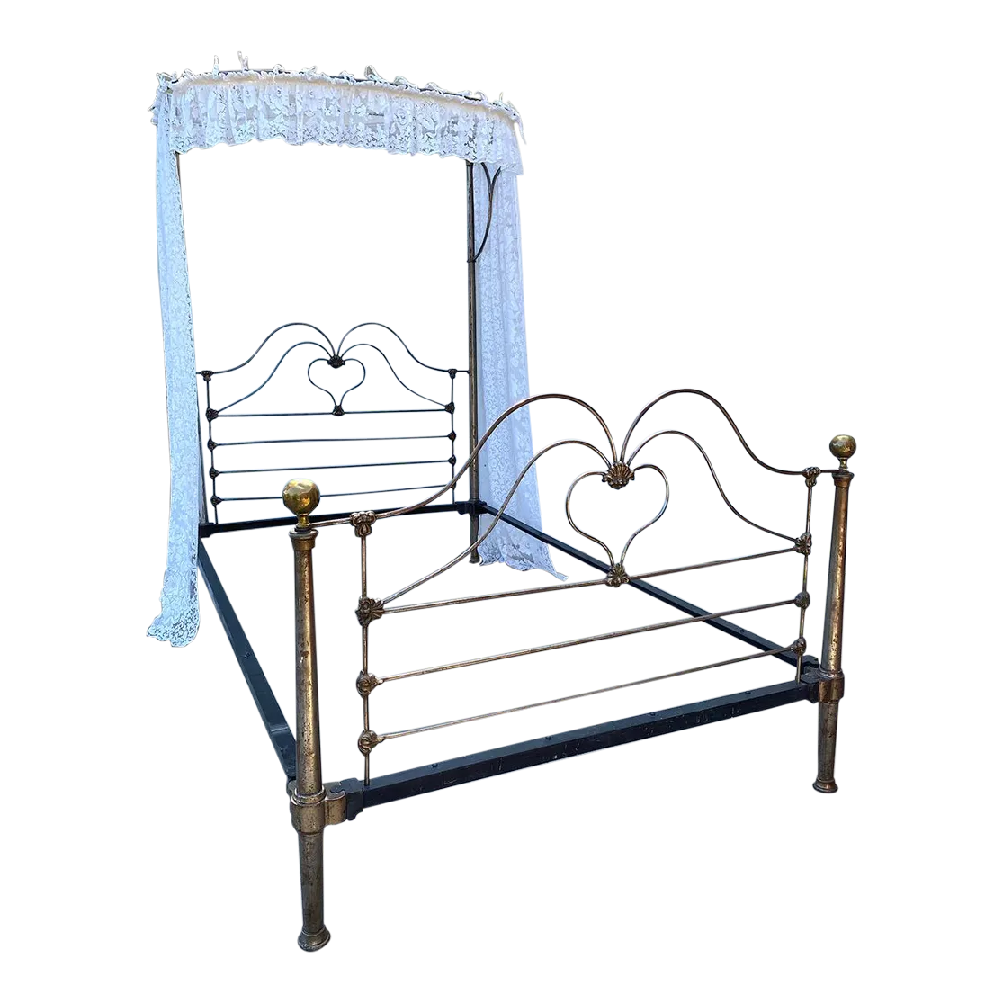 Antique Heart Shape Iron Bed Frame "Half Tester Canopy" Chairish