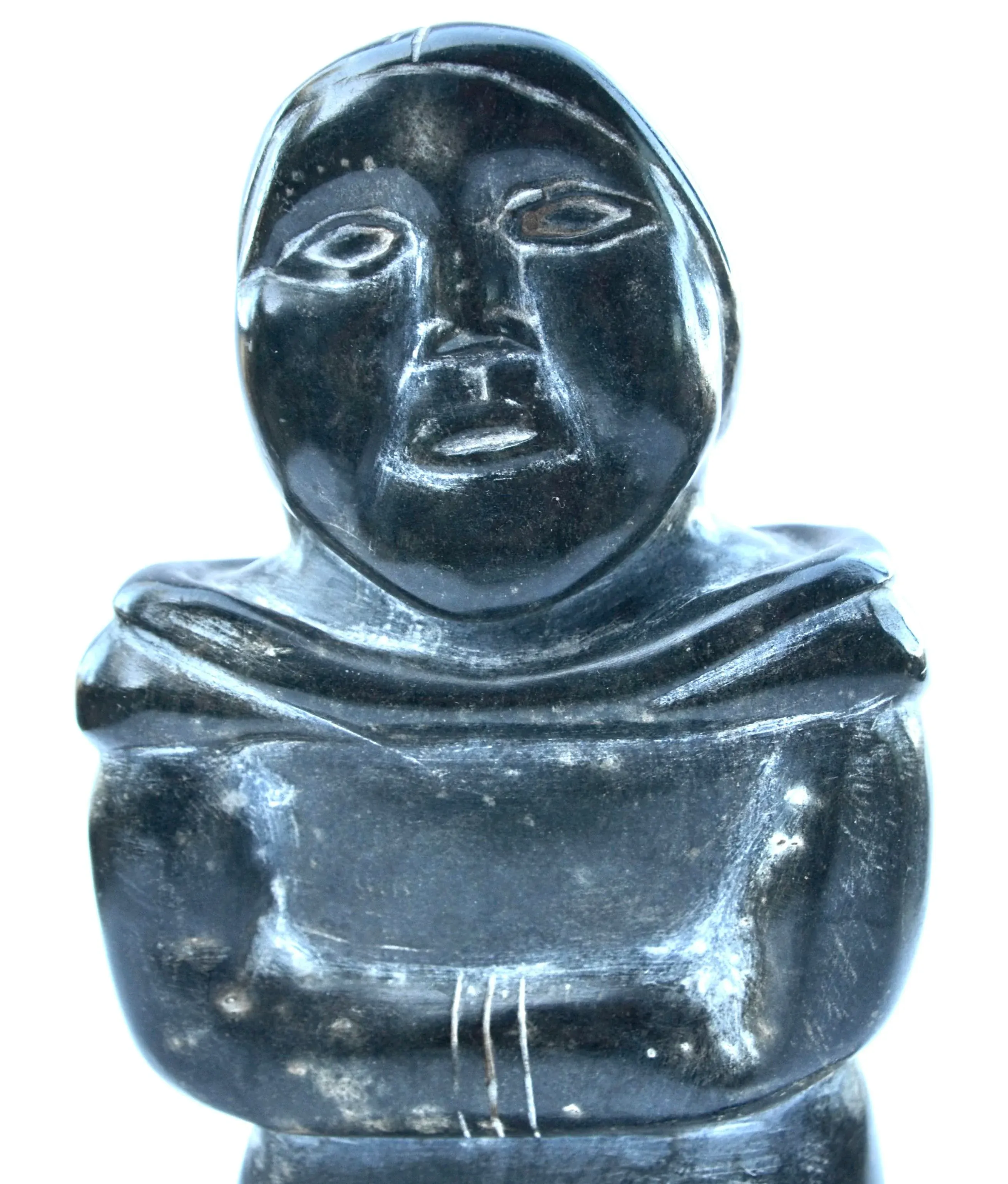 1950-60s Inuit Stone Carving Standing Woman With Braid