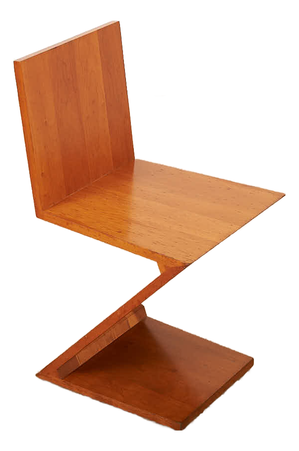Zig-Zag Chair in Elm Wood, Tine Connections by Gerrit Thomas