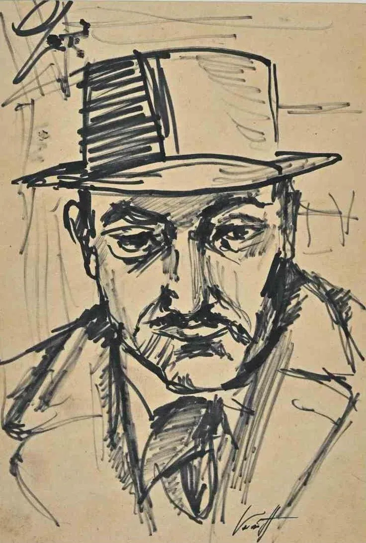 Georges Vernotte, Portrait, Original Pen Drawing, 1950s
