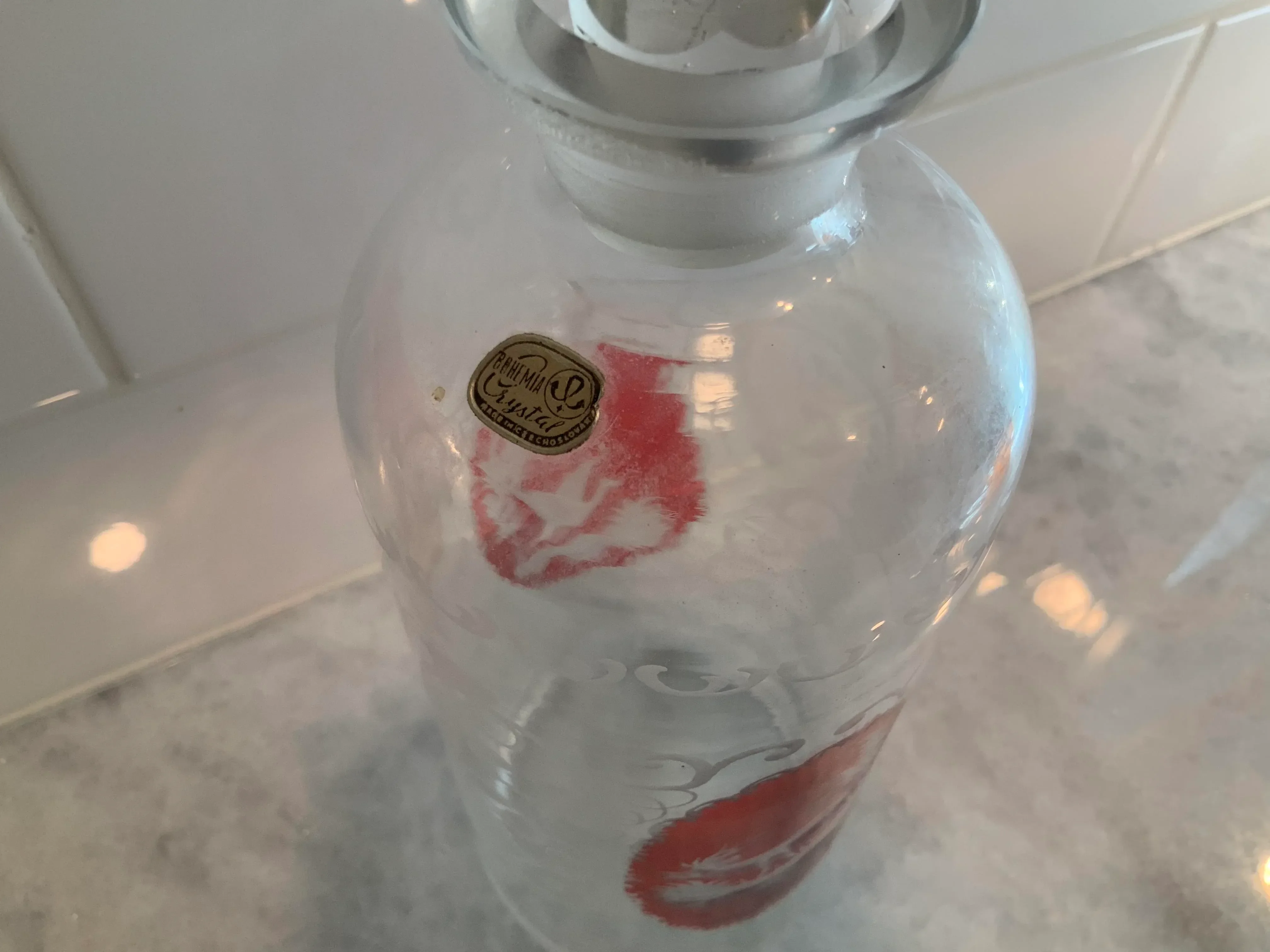 Antique Bohemian Glass Decanter Bottle