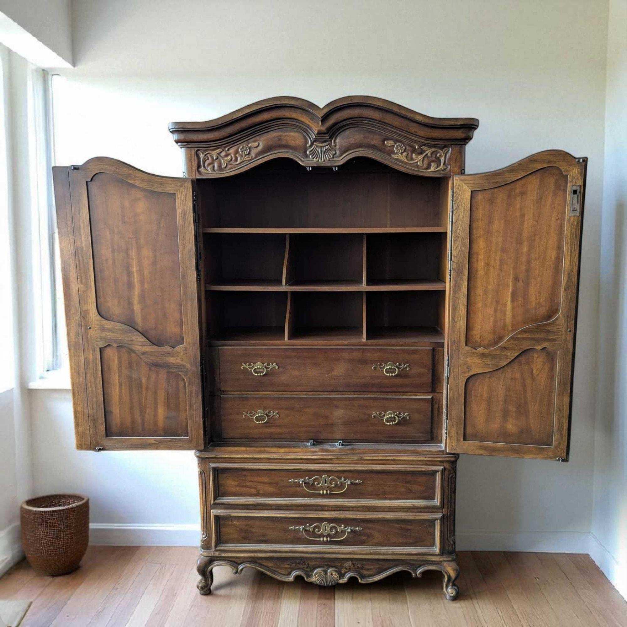 Drexel Brittany Heritage French Provincial Armoire, Vintage Carved