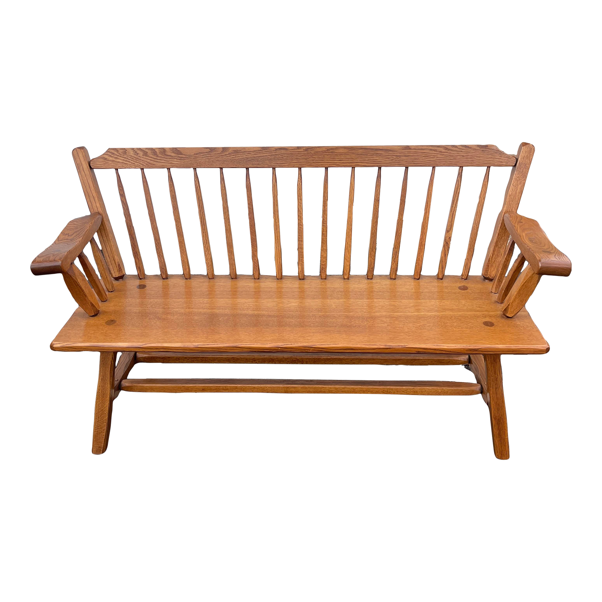 Vintage Hunt Country Furniture Traditional Oak 3 Seat Spindle Bench