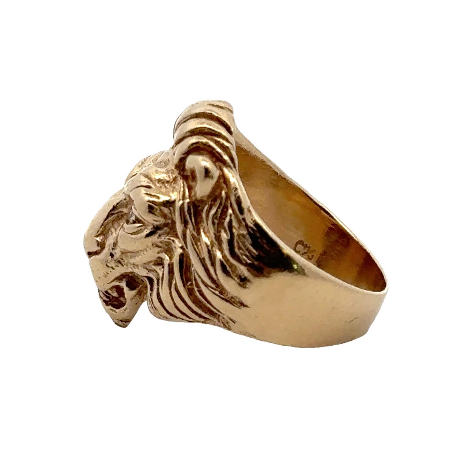 Vintage Diamond 14 Karat Yellow Gold Lion's Head Ring | Chairish
