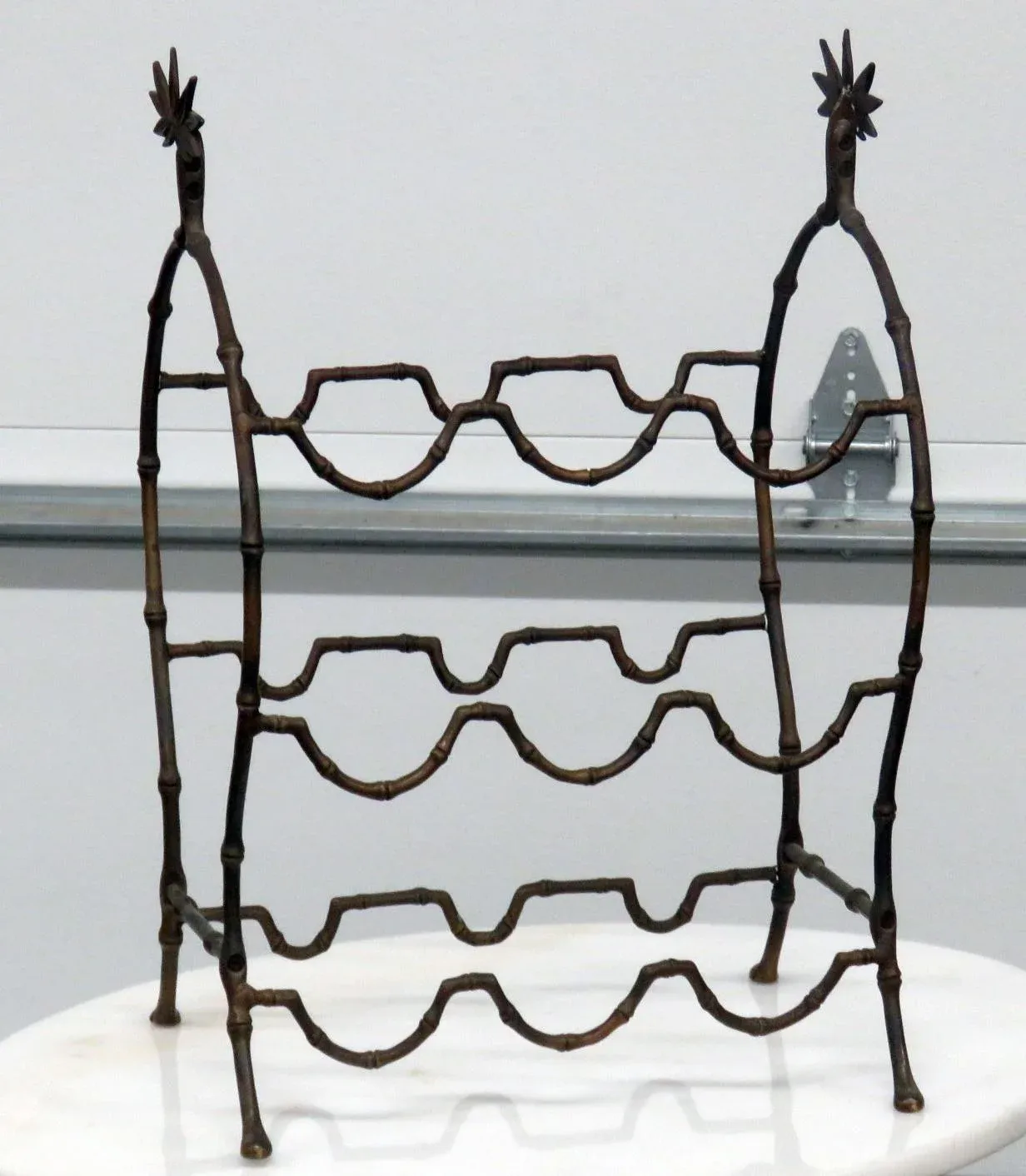 Rare 1950s Era Hand Wrought Iron French Bagues Paris Faux Bamboo Wine Rack
