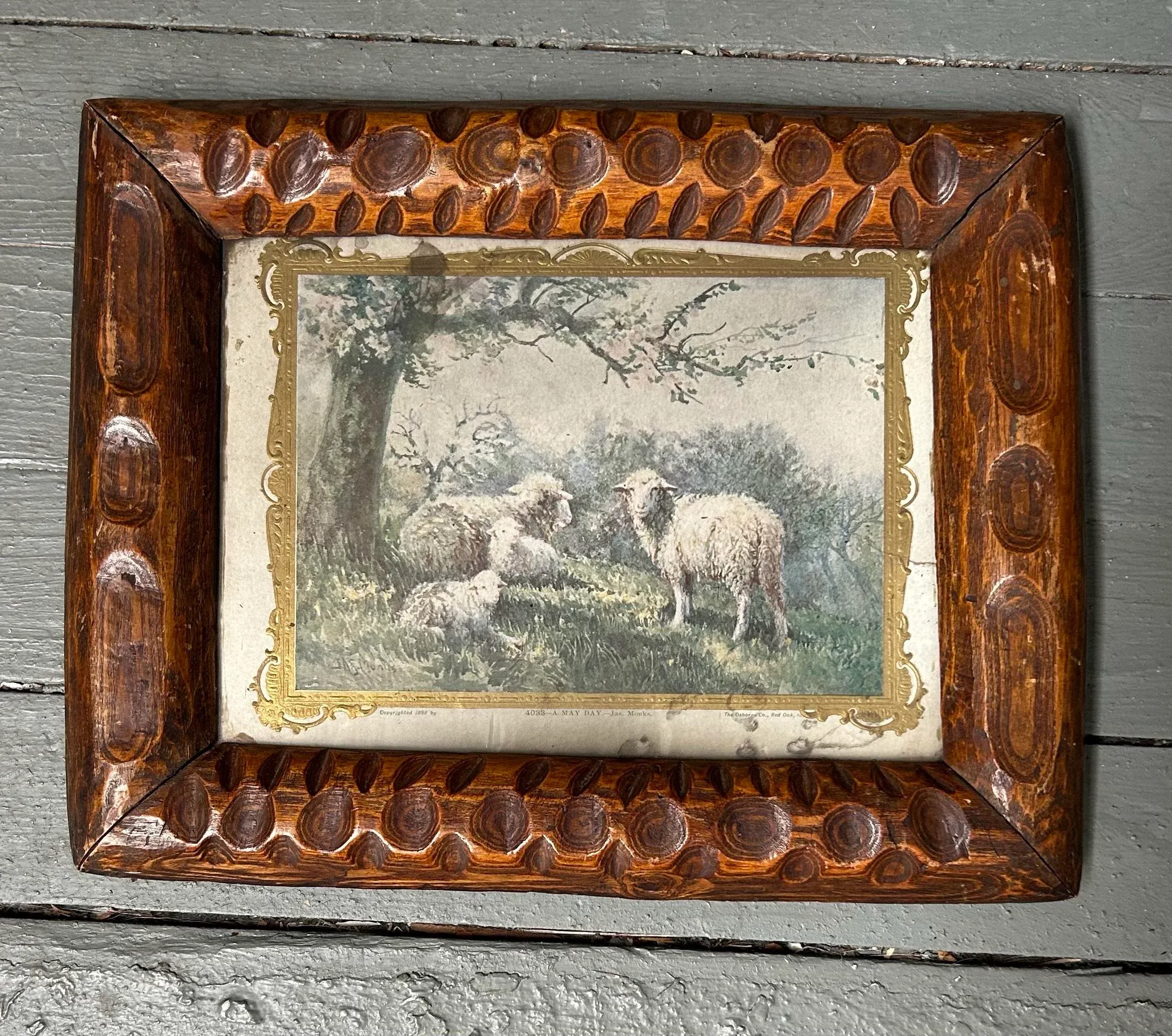 Antique Hand Carved Adirondack Style Picture Frame 10 X 13”