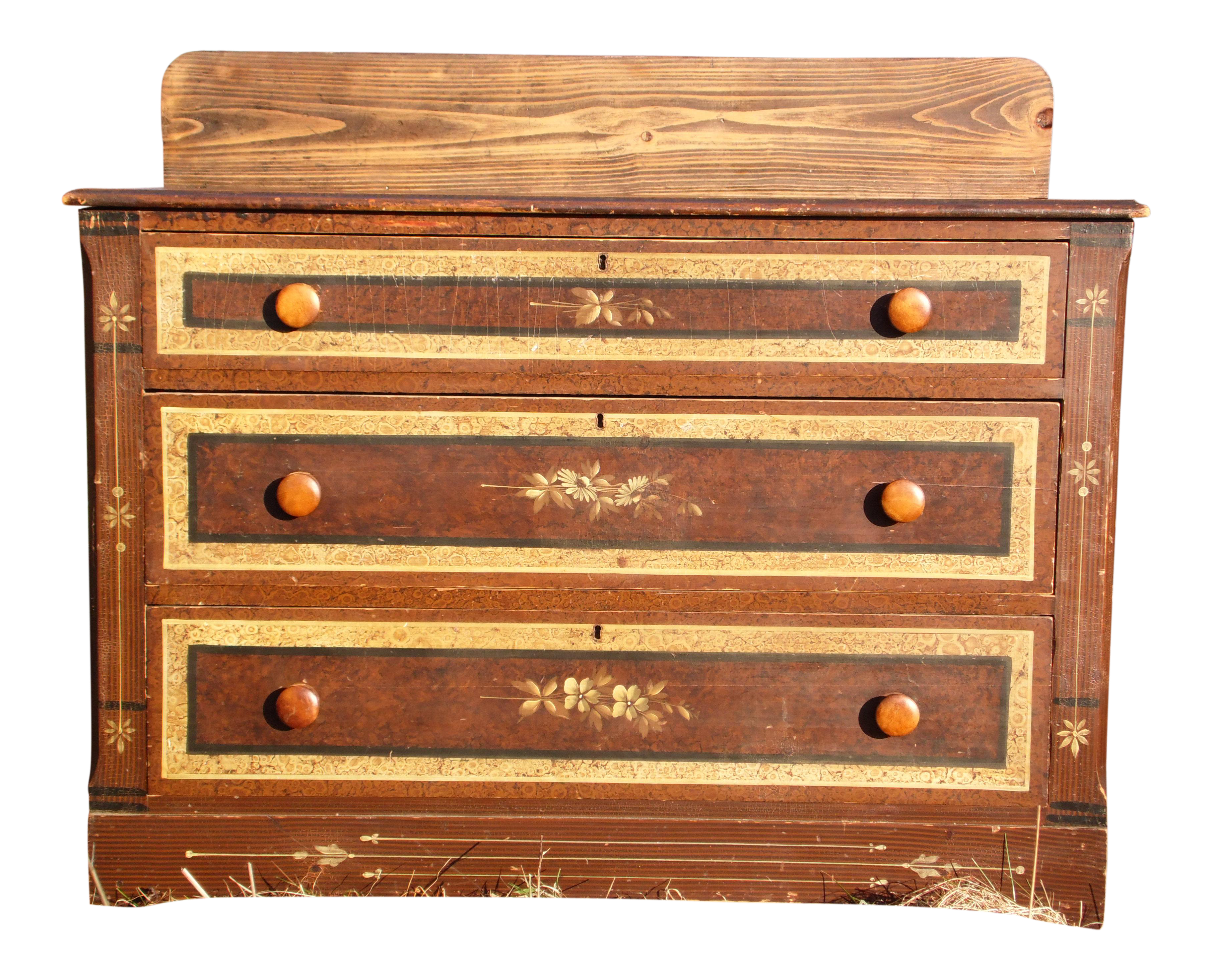 Antique Victorian Country Cottage Hand Painted Chest Of Drawers