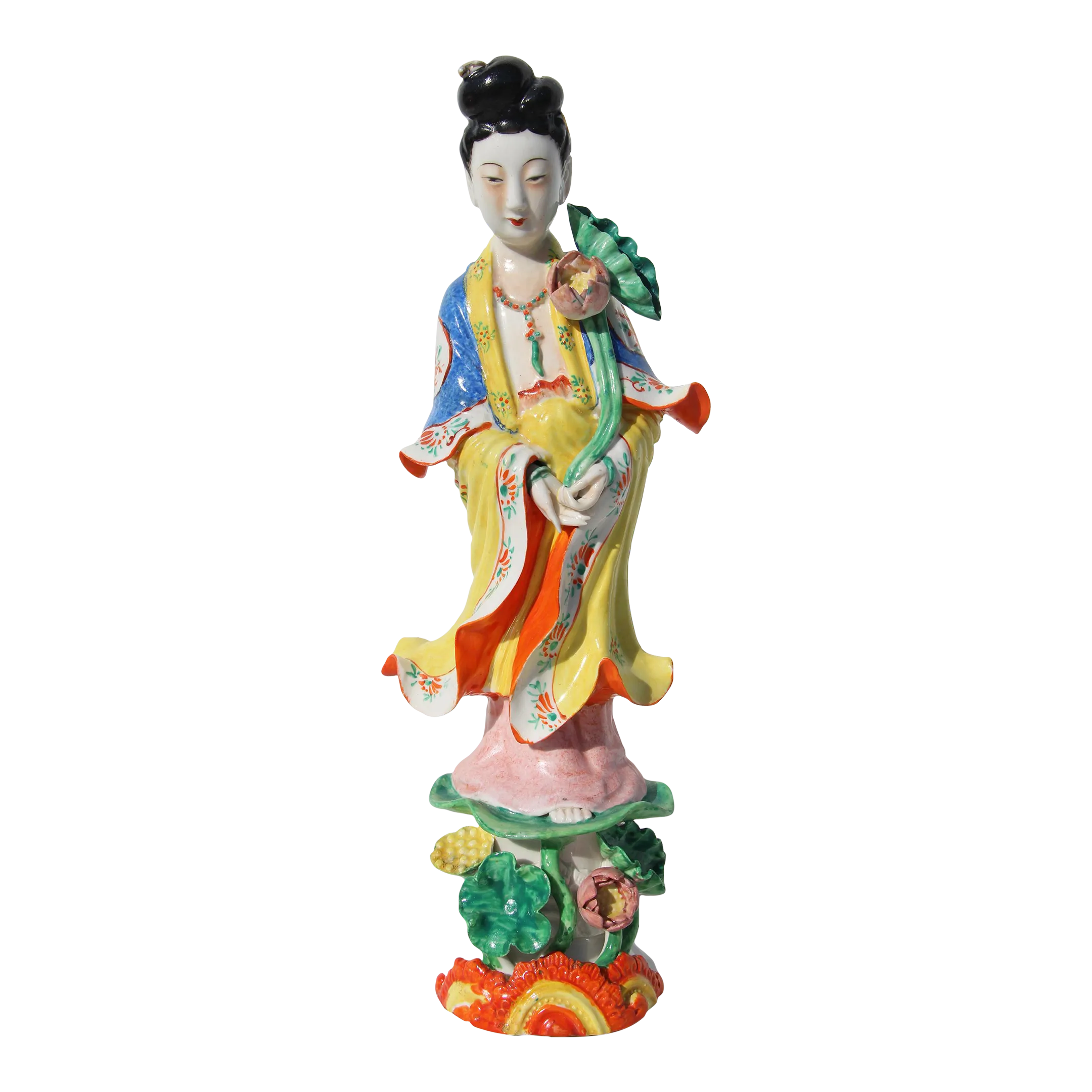 1900s Porcelain Guanyin With Lotus Flower, Marked