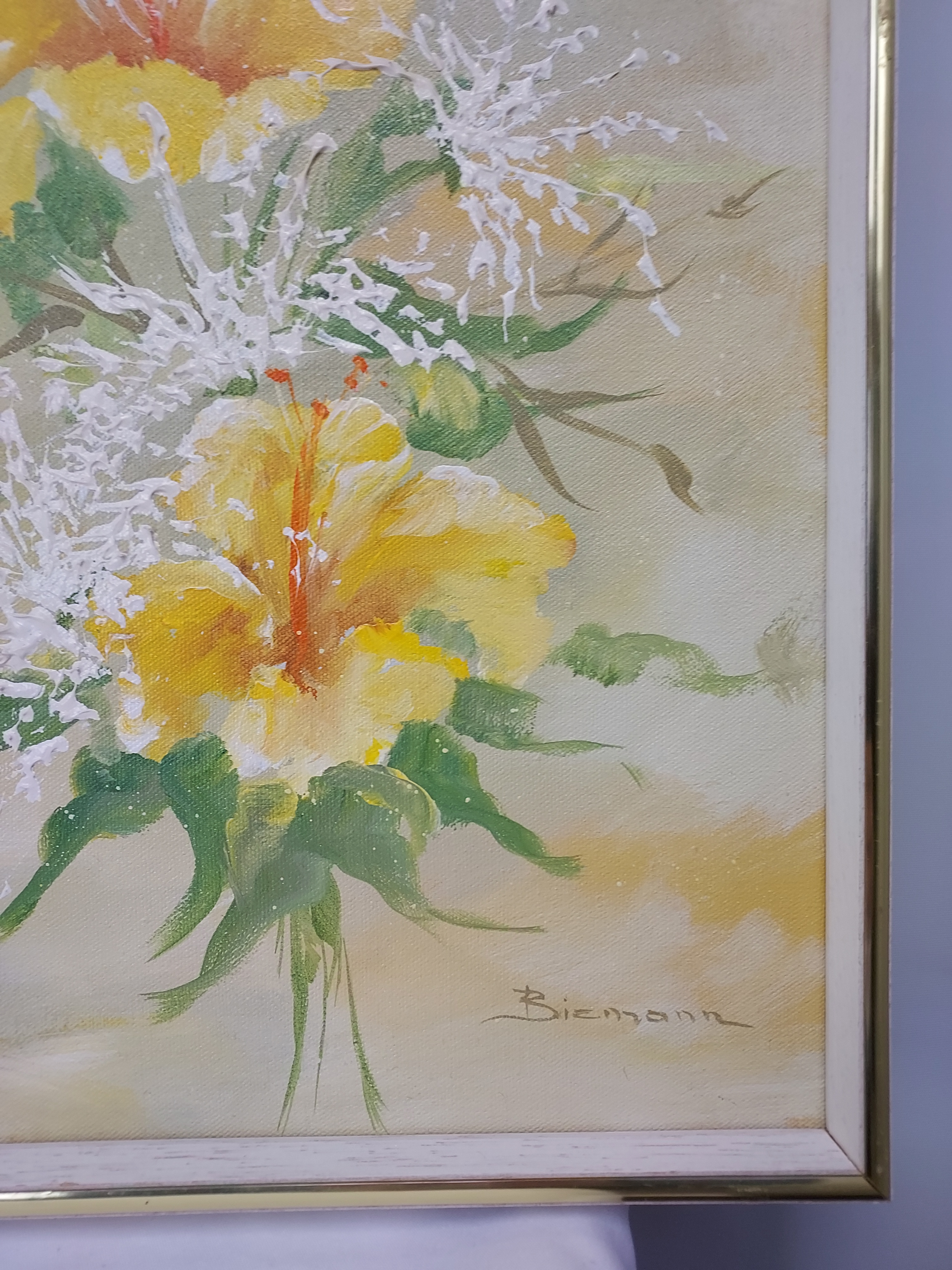 Ron Herman - CLÉMENT PASCAL アート作品 植物 Vintage Herman Biemann Yellow Hibiscus Oil Paintings, Set of
