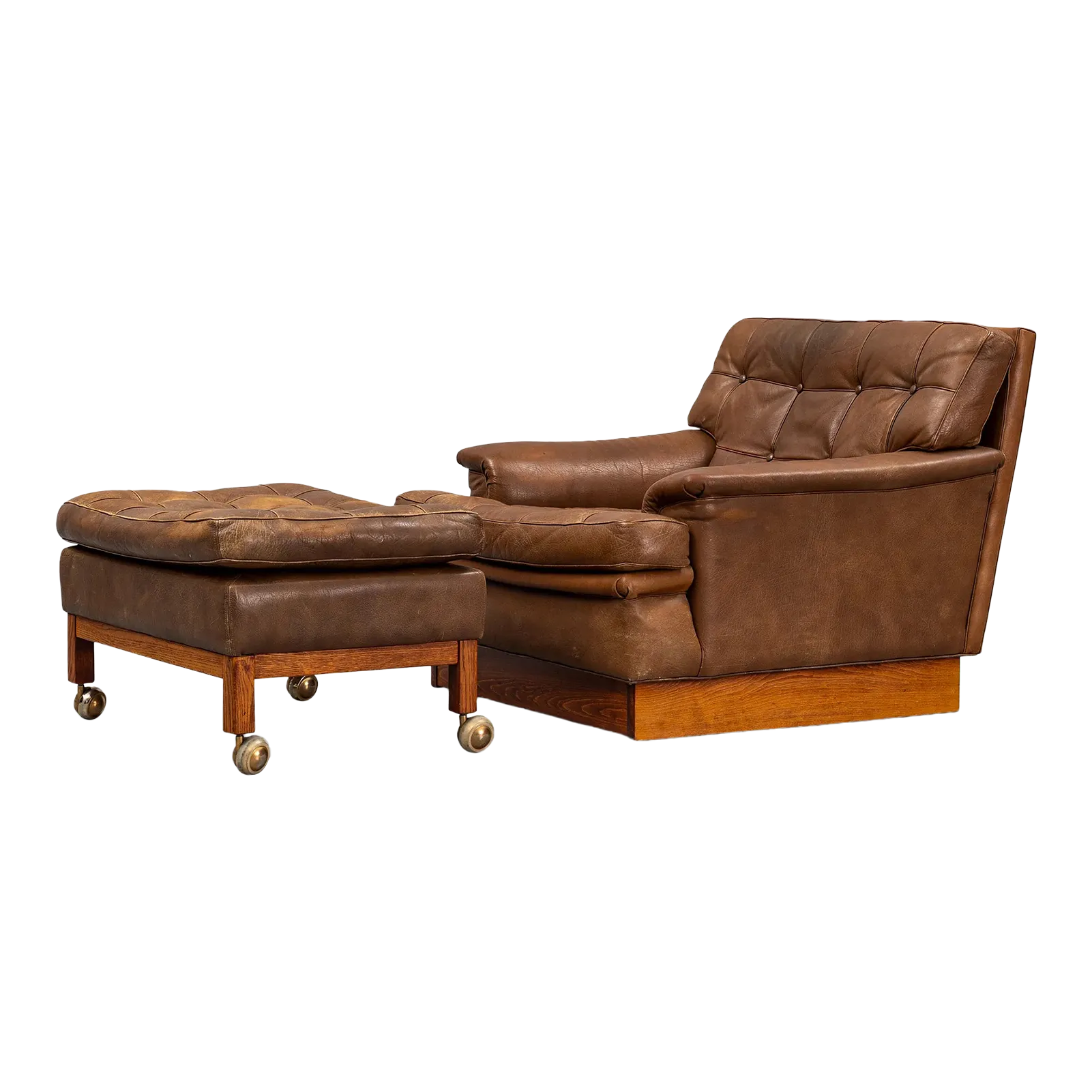 1960s Arne Norell Saturn Lounge Chair + Ottoman In Brown Leather
