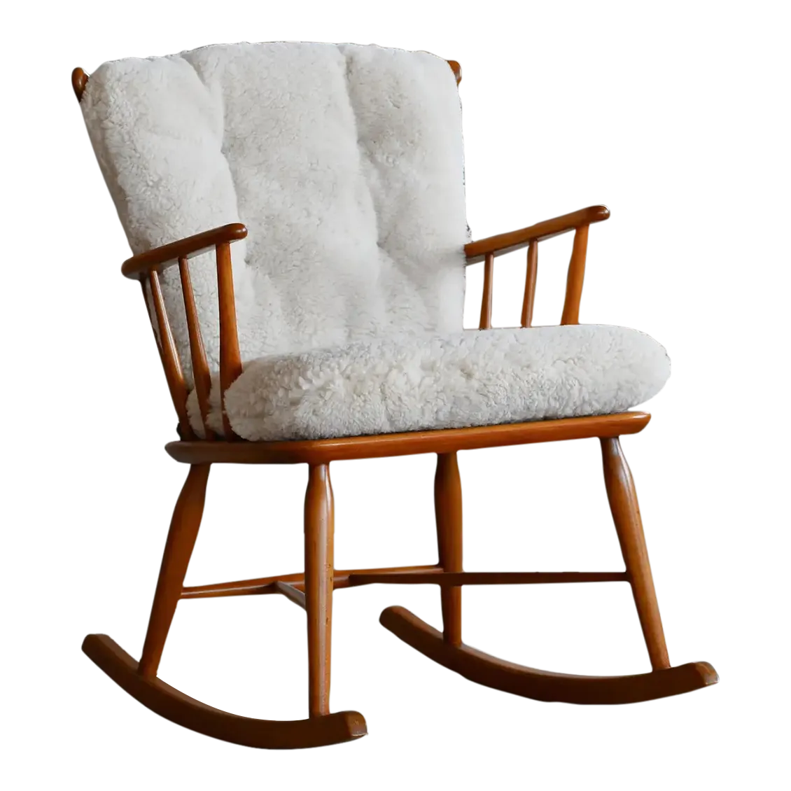 Faarstrup 1950 Low Backrest Spindle Back Rocking Chair With Shearling ...