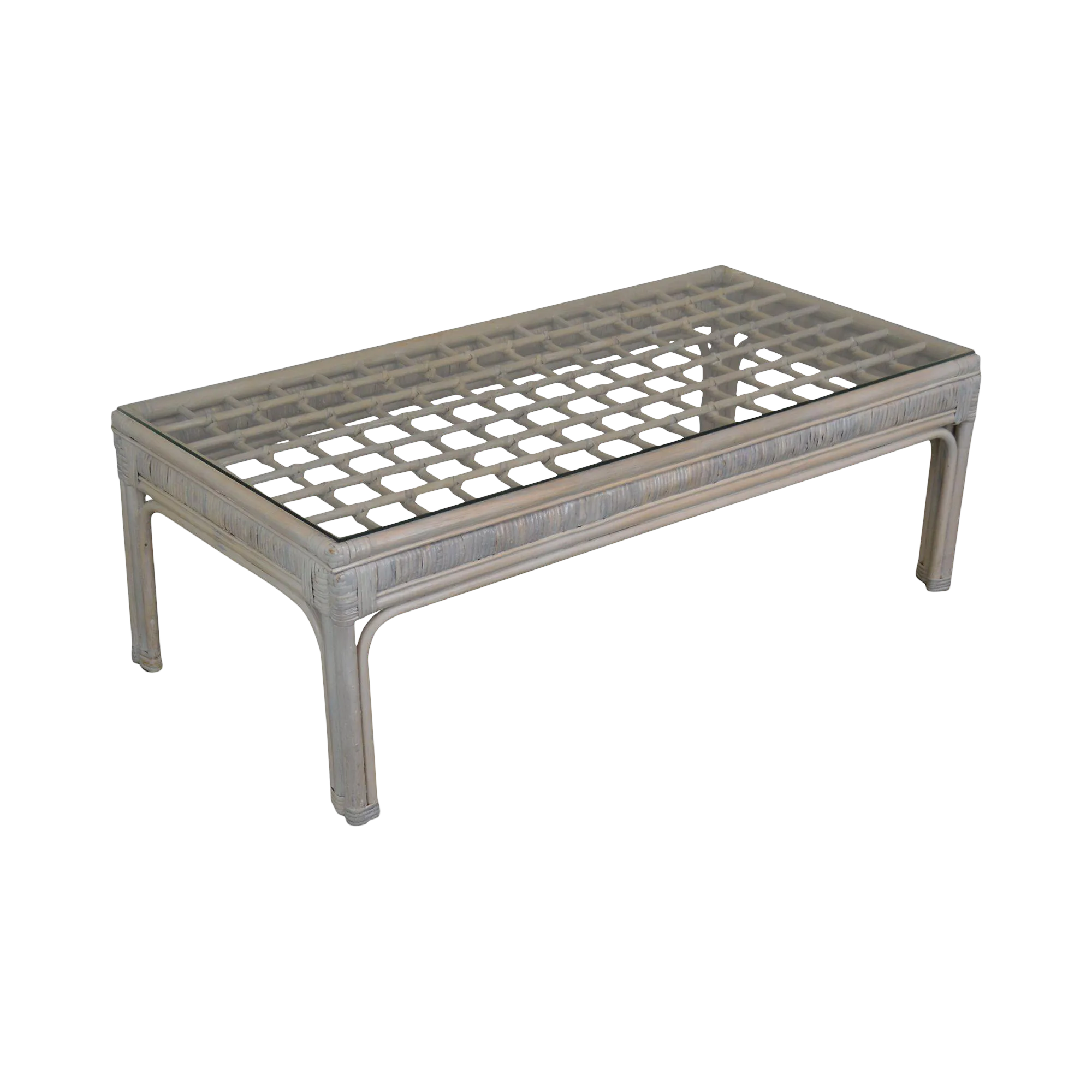 Vintage White Wash Rattan Glass Top Coffee Table Chairish