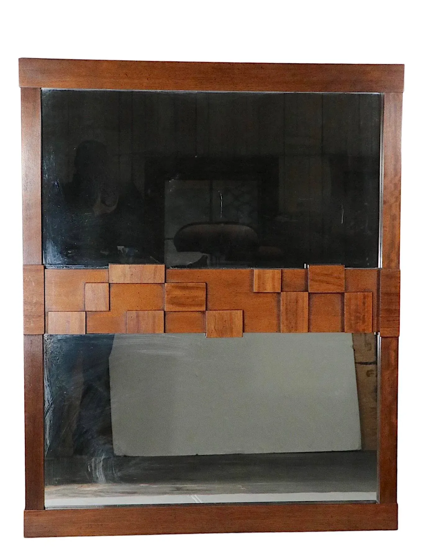 Brutalist Mirror by Lane Furniture Circa 1970\'sMid-Century Italian Vanity Dressing Table with Mirror in Bronze with Angels, 1950s