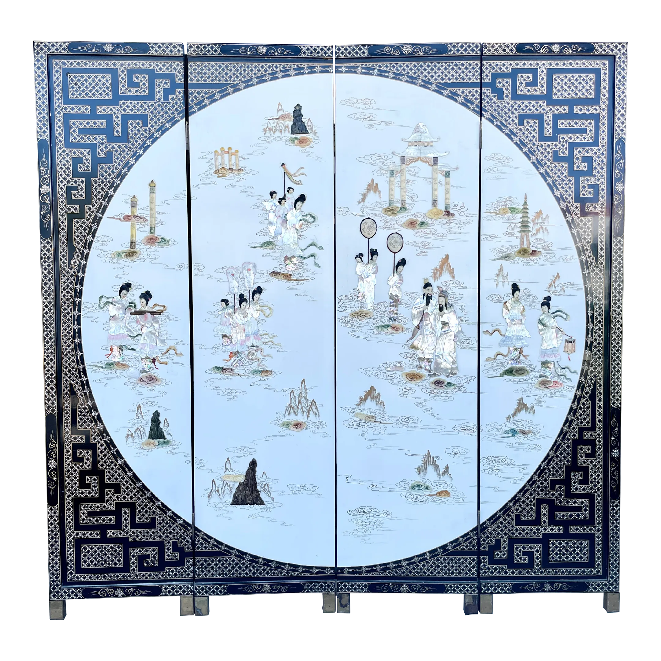 archivio - シフォン Chinese Export Mother of Pearl & Stone Four Panels Folding