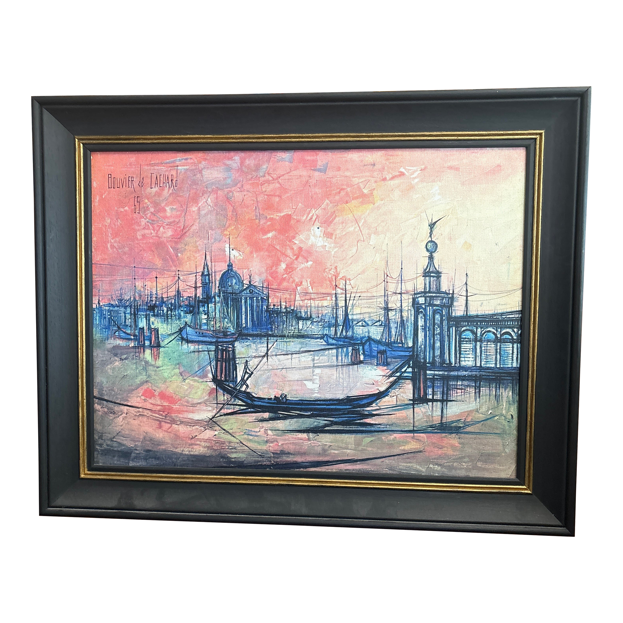 Bouvier De Cachard Framed Painting of Venice Circa 1965 | Chairish