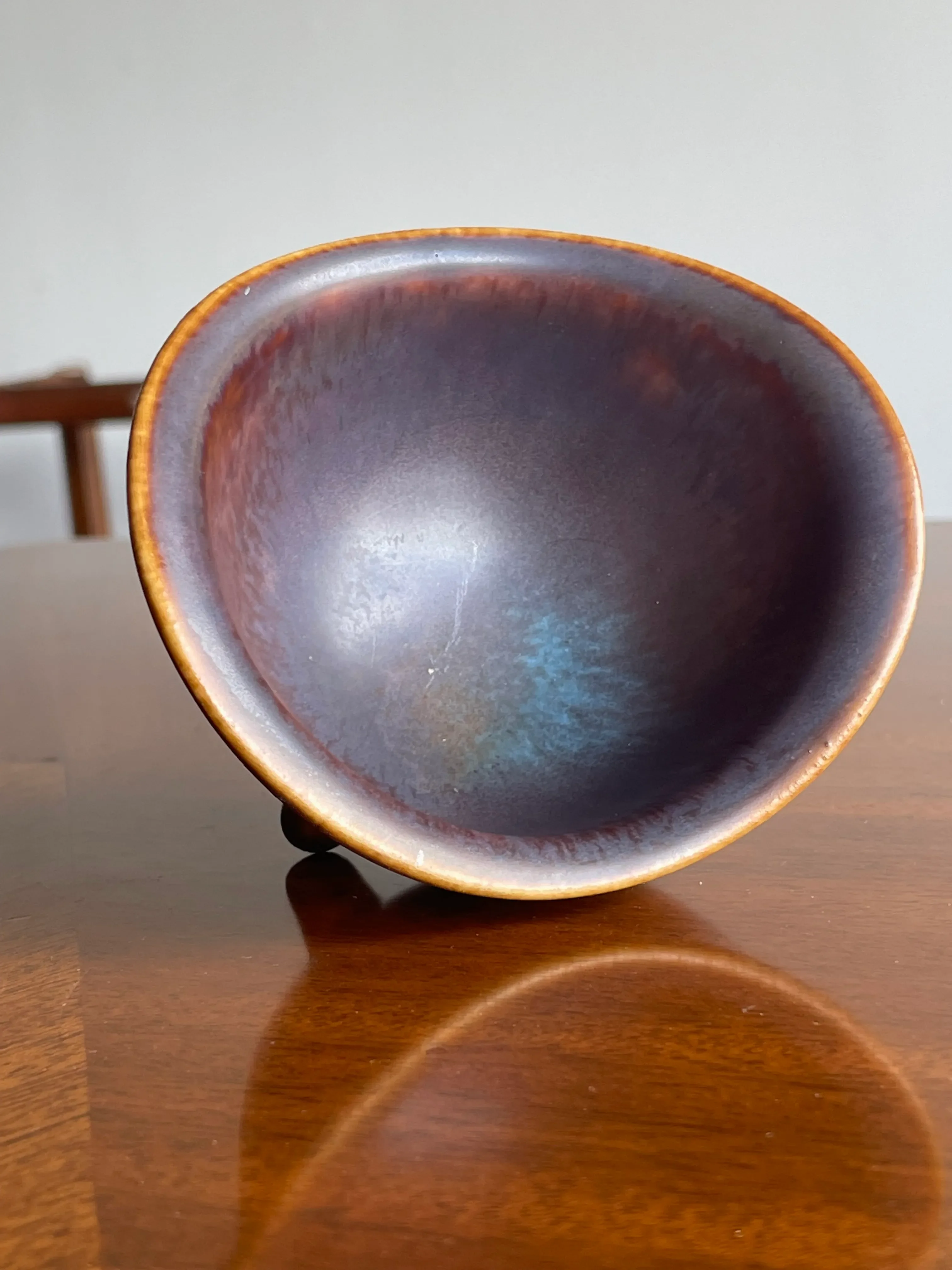 Gunnar Nylund ユニークな作品 ヴィンテージ北欧 セラミック灰皿 1960s Gunnar Nylund for Rörstrand Footed Blue and Brown Stoneware Bowl