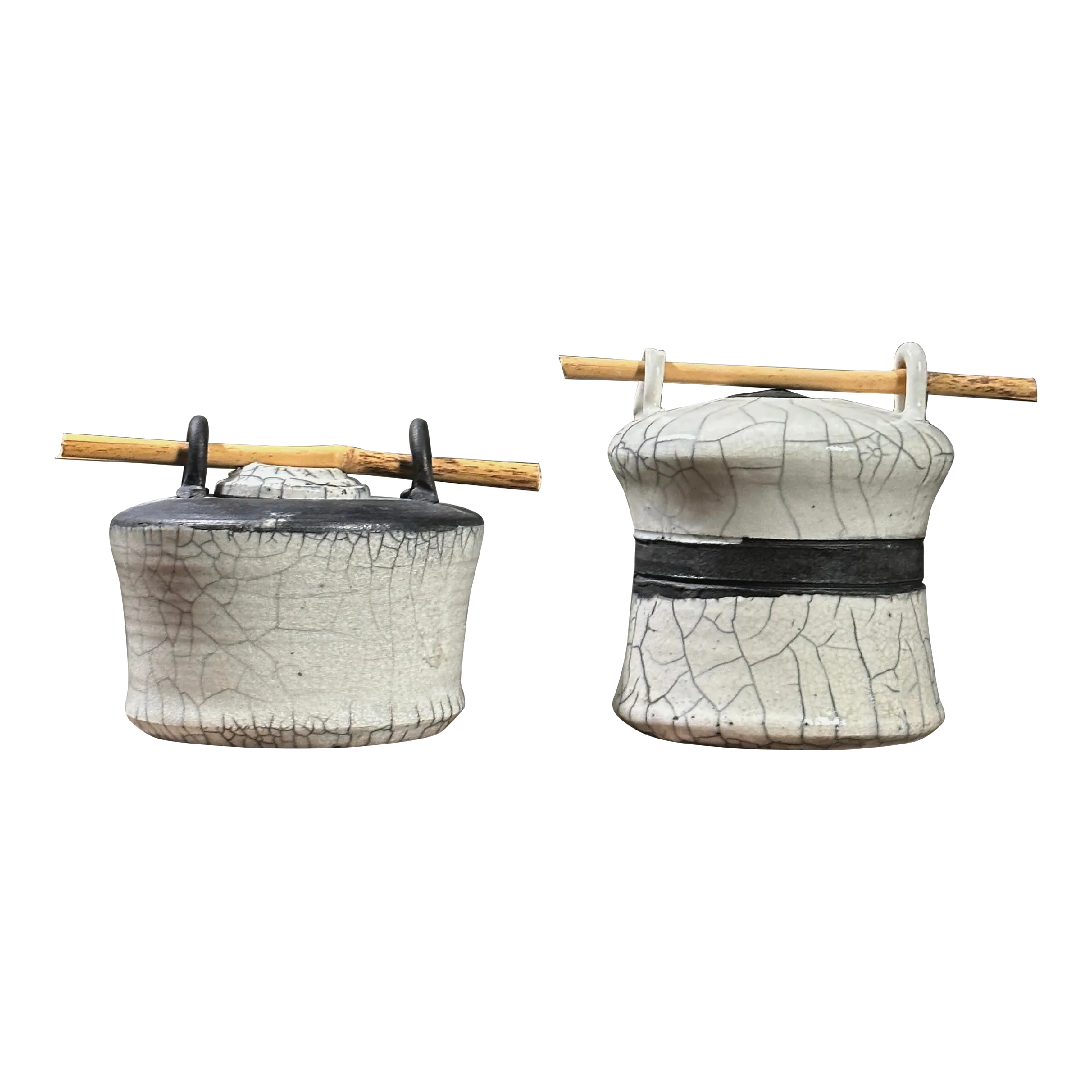 Pair of Vintage Japanese Studio Craft Raku Fired Stoneware Vessels With ...
