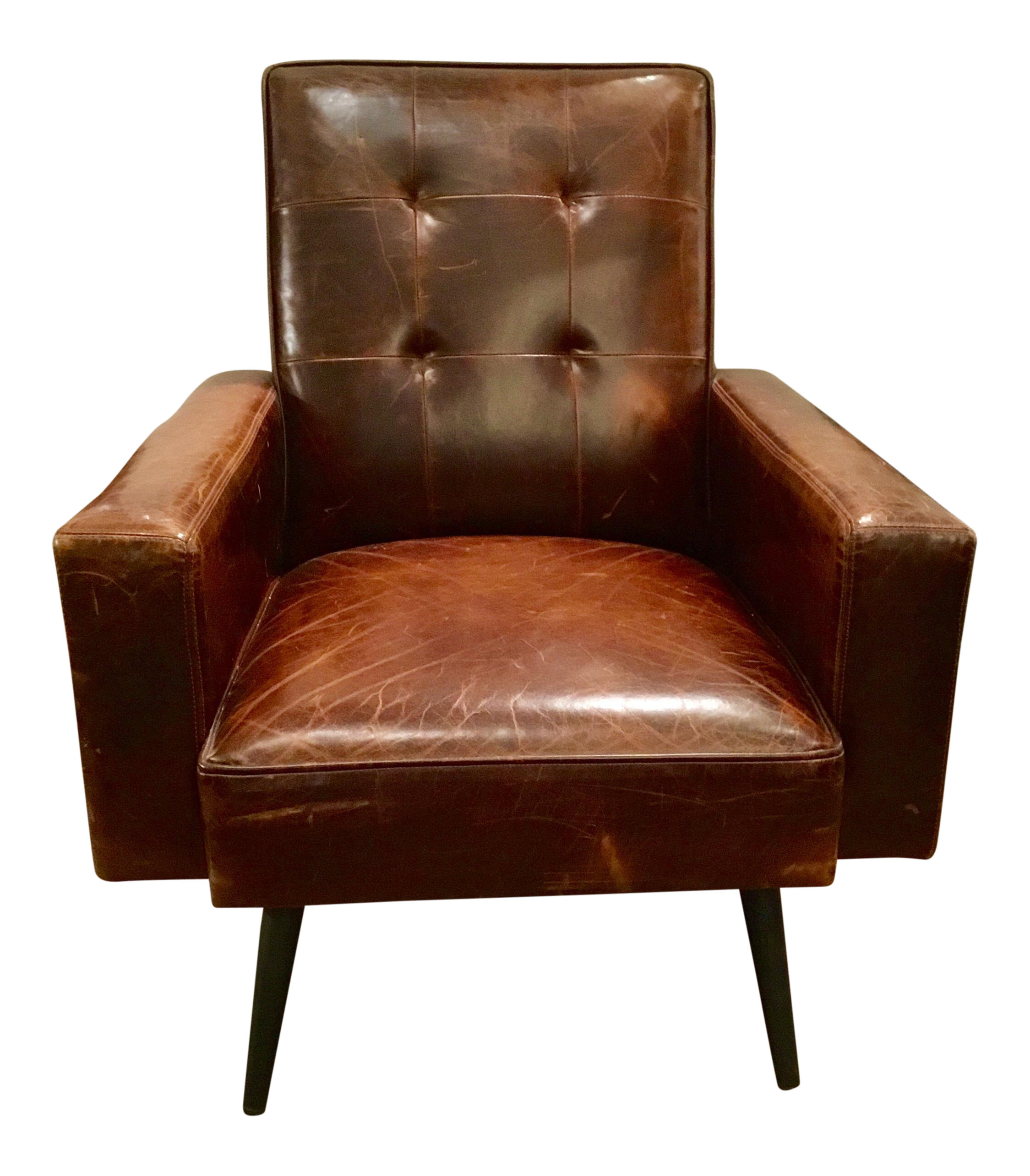 Brown Mid Century Style Distressed Leather Chair Chairish Brown Mid Century Style Distressed Leather Chair Chairish
