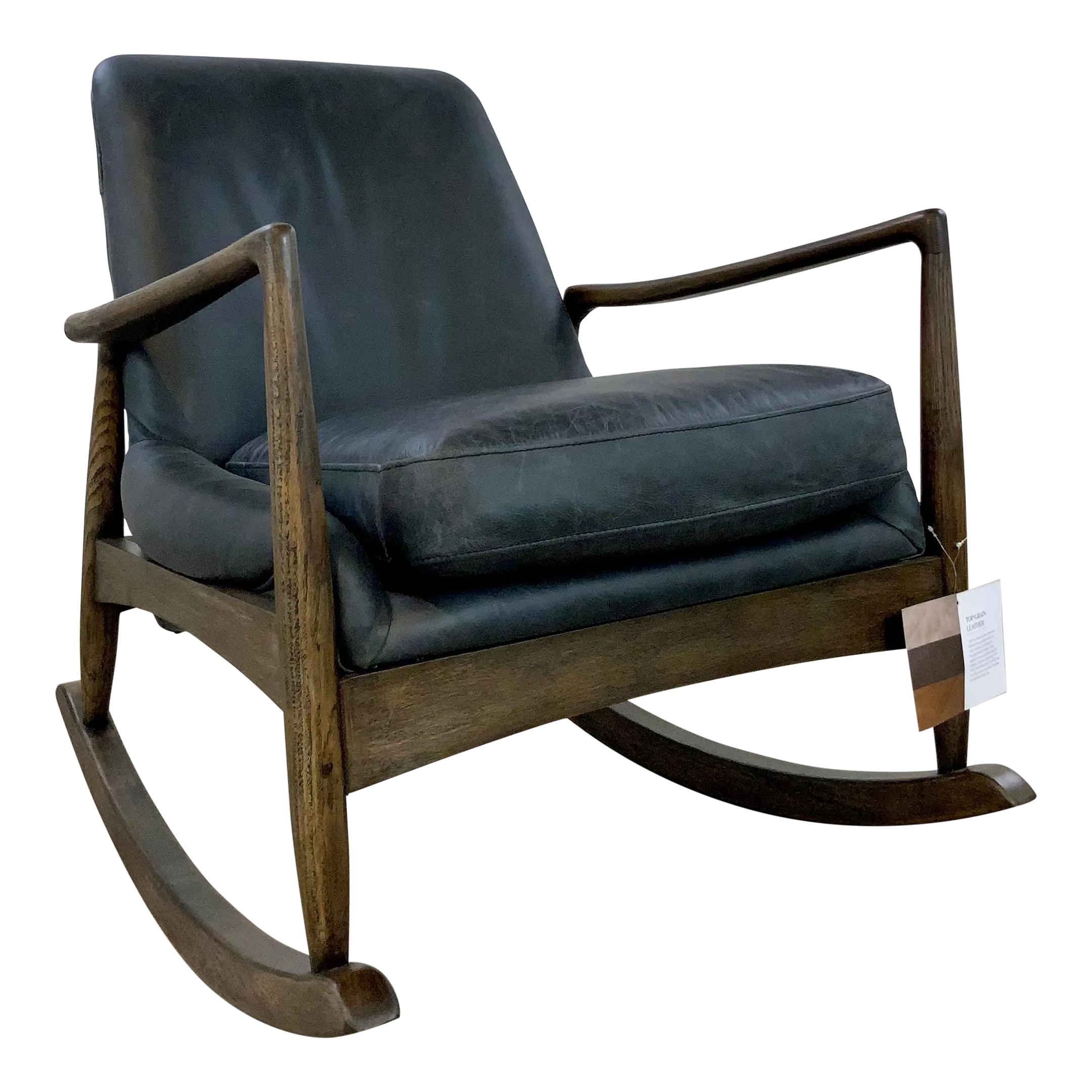 Mid Century Modern Style Smoke Vintage Top Grain Leather Rocking Chair