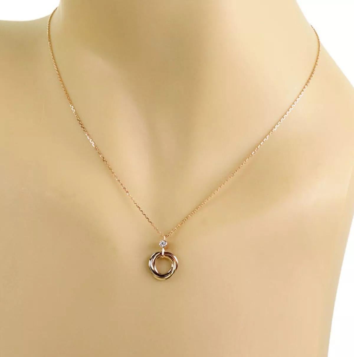 洗練ジュエリー【Cartier】Trinity diamonds necklace MM Cartier 18k Tri-Gold and Diamond Trinity Pendant Necklace