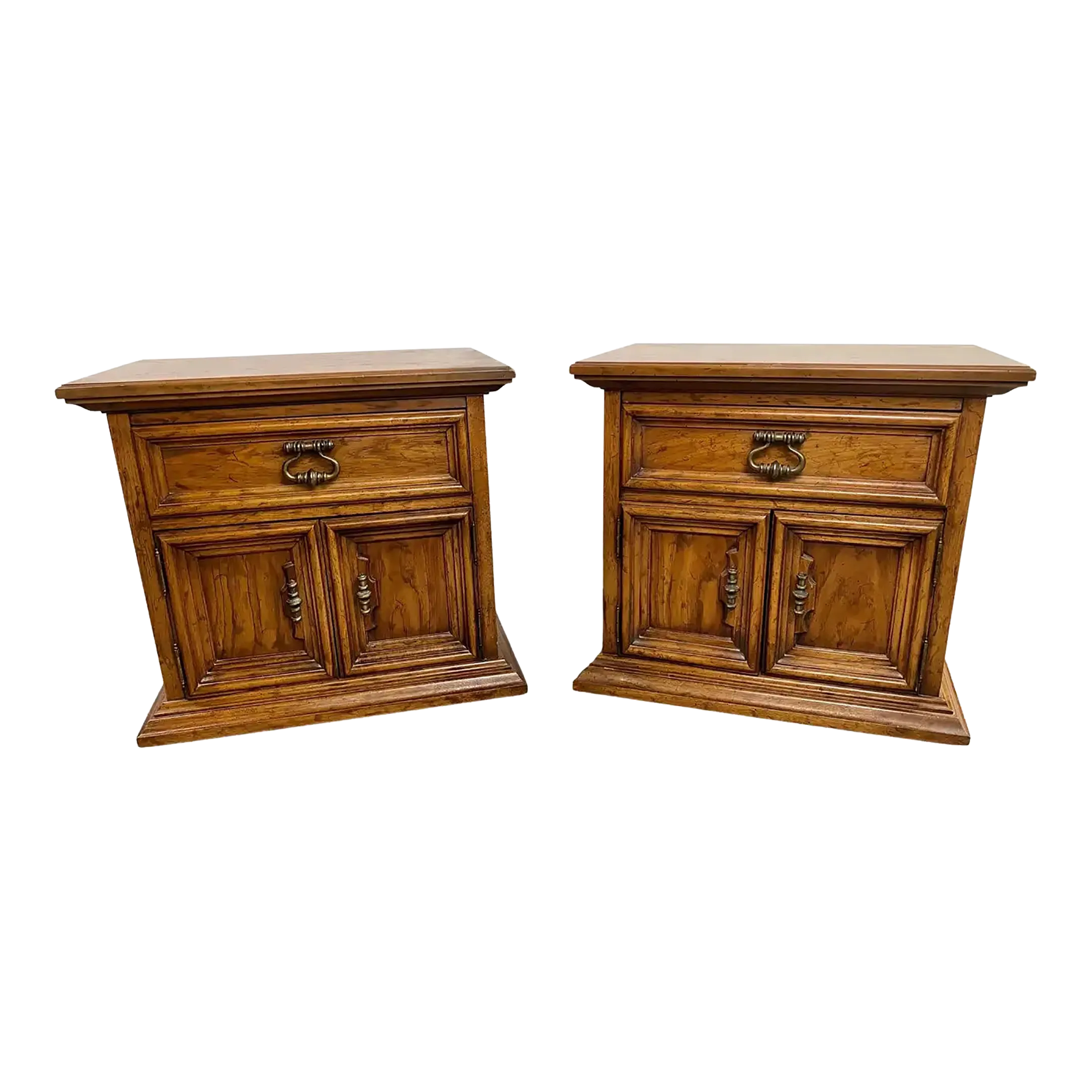 Drexel Heritage Campaign Style Pecan Wood Nightstand or End Table, a