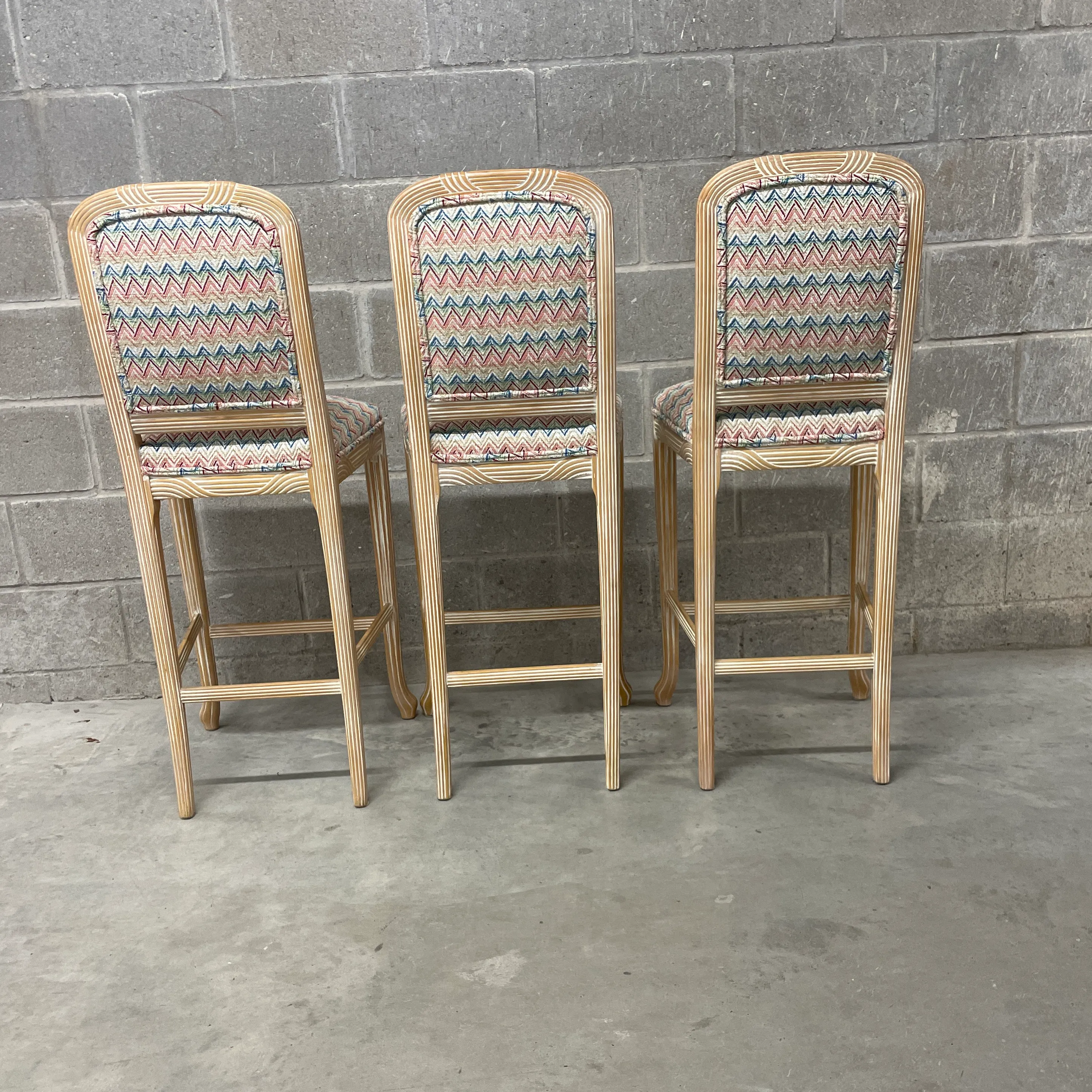 Faux Reeded Bamboo Bar Stools - Set of 3