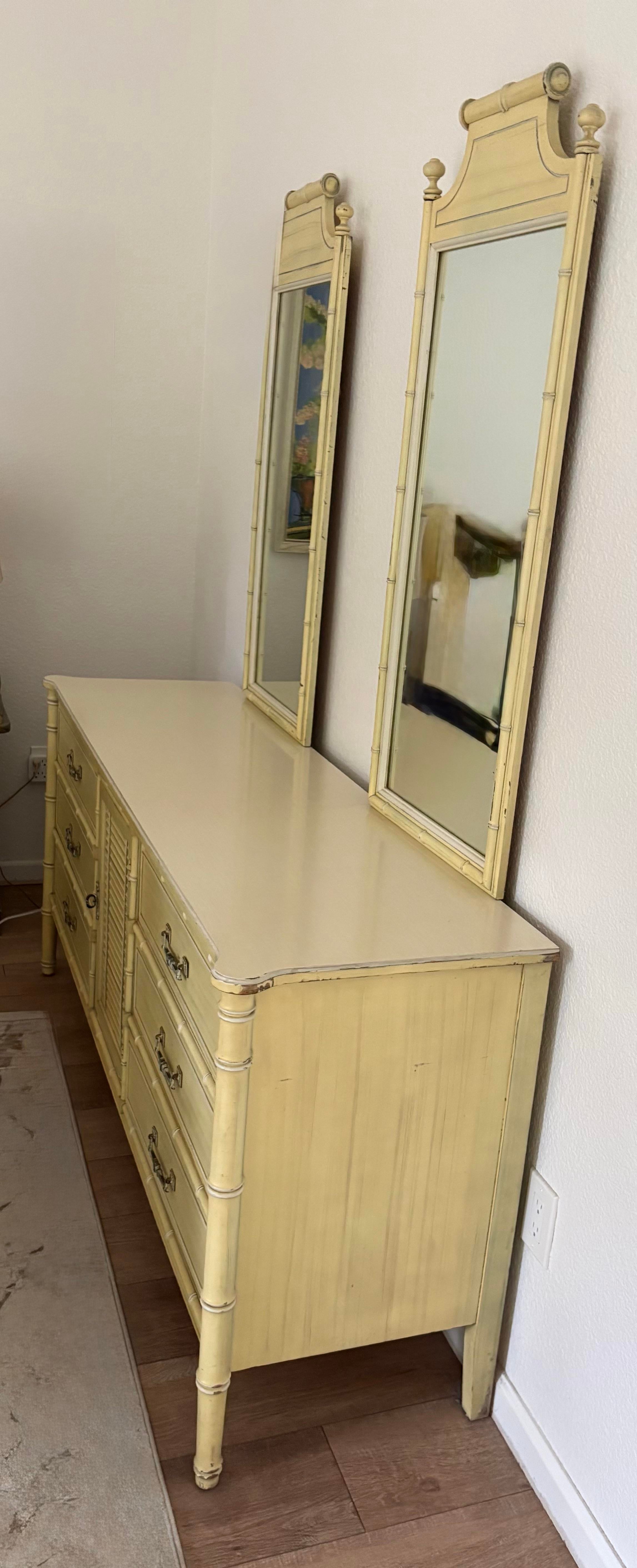 Midcentury Henry Link Bali Hai Hollywood Regency Dresser & Two Mirrors