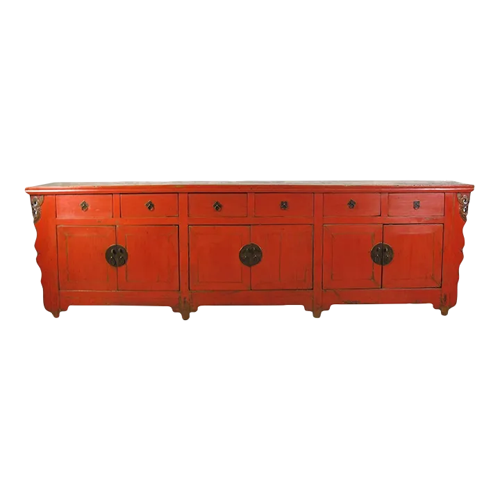 9 Feet Long Red Antique Chinese Buffet Sideboard Chairish
