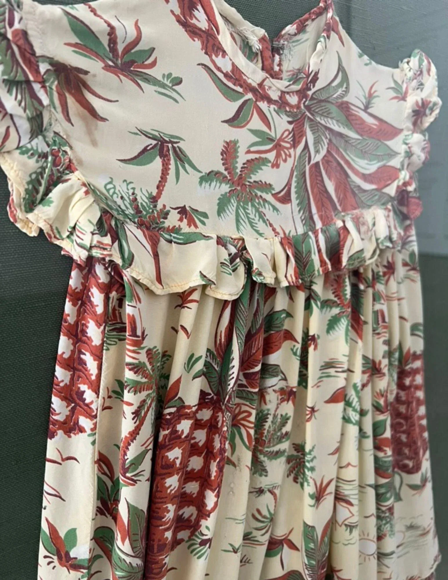 Vintage Tropical Print Dress Art in Acrylic Shadow Box-Frame