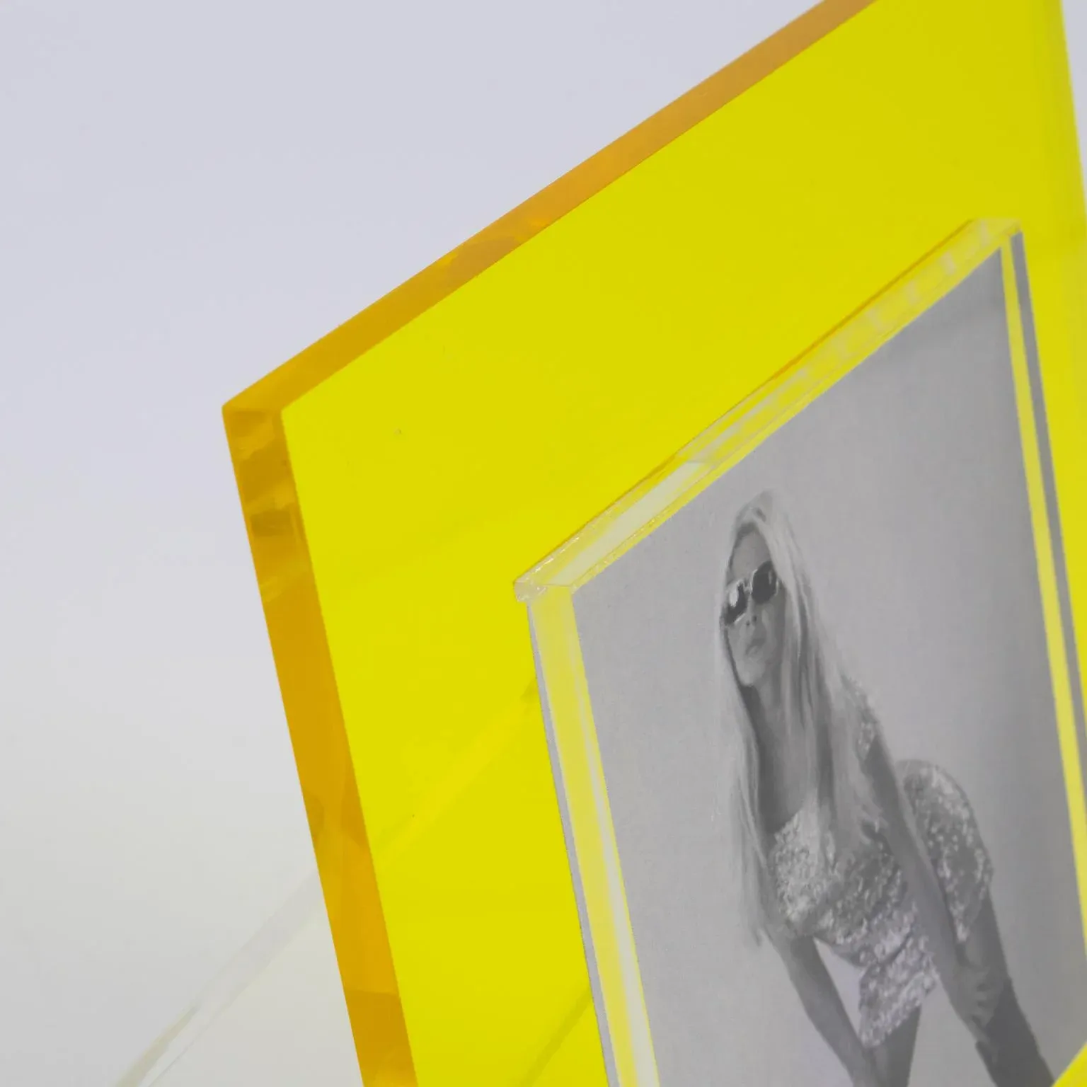 Pop Art Modernist Neon Yellow Lucite Picture Frame, Italy 1970s