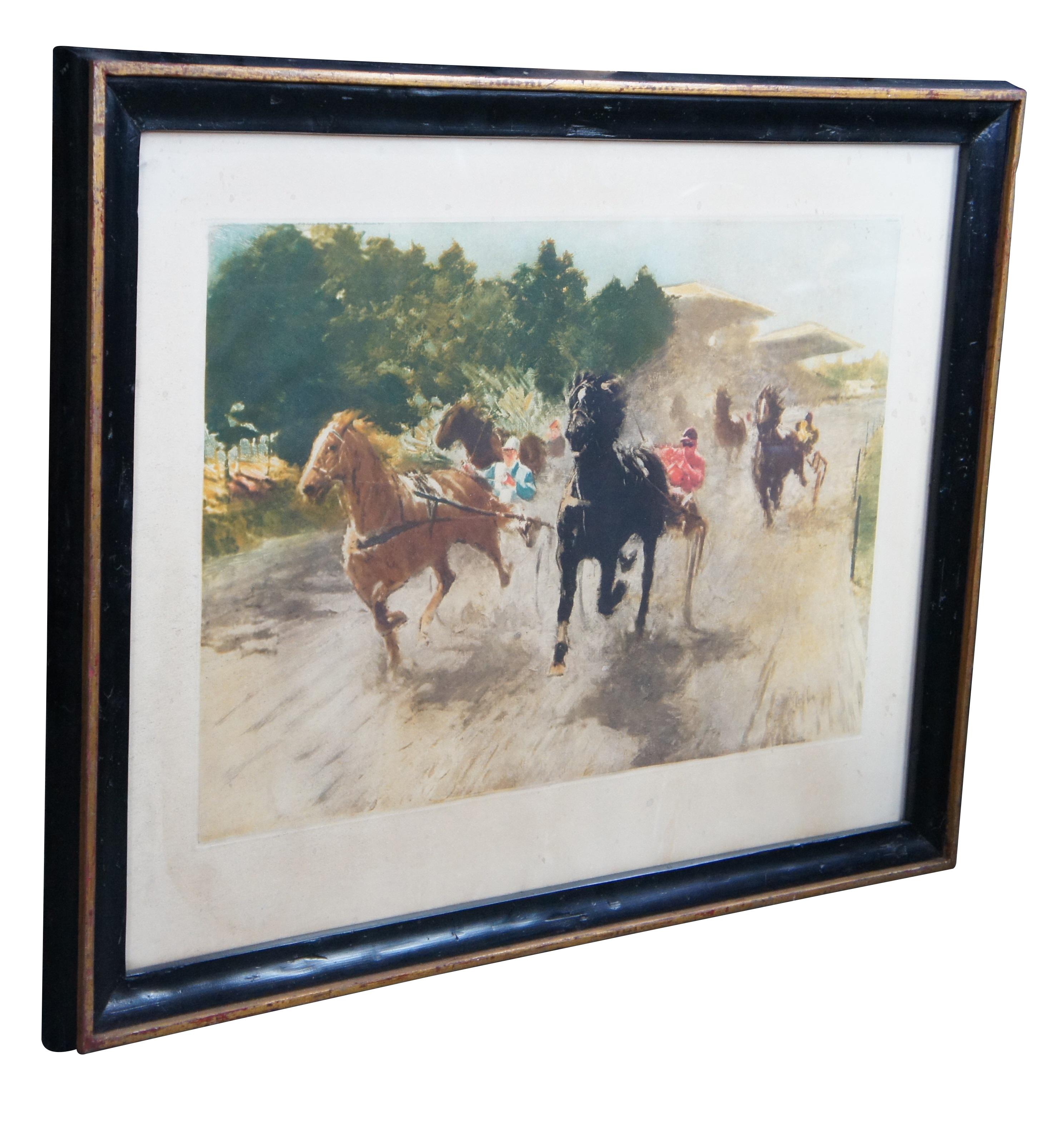 Late 20th Century Trevor James Co Horse Race at Hippodrome De