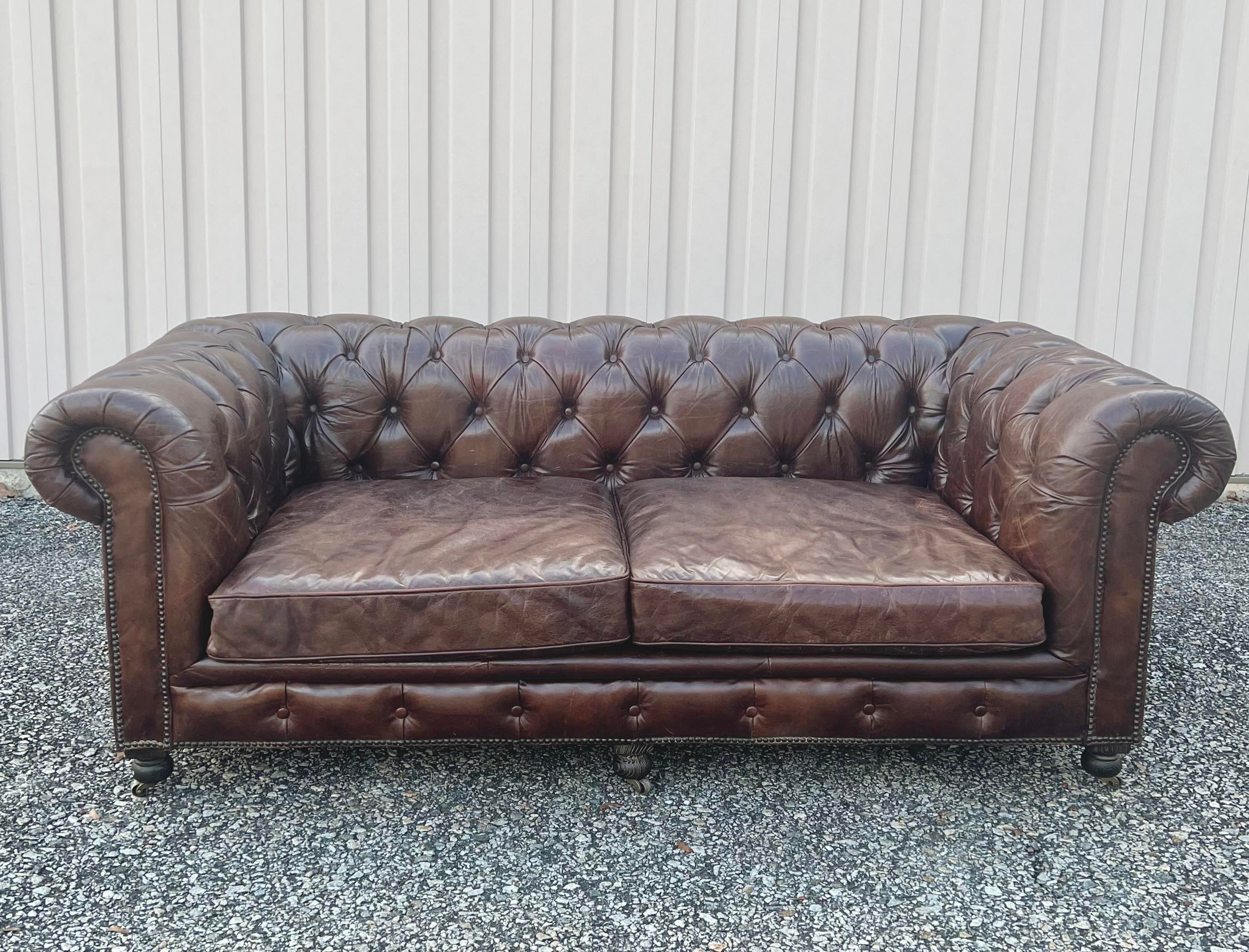 Restoration Hardware Leather Kensington Chesterfield Sofa