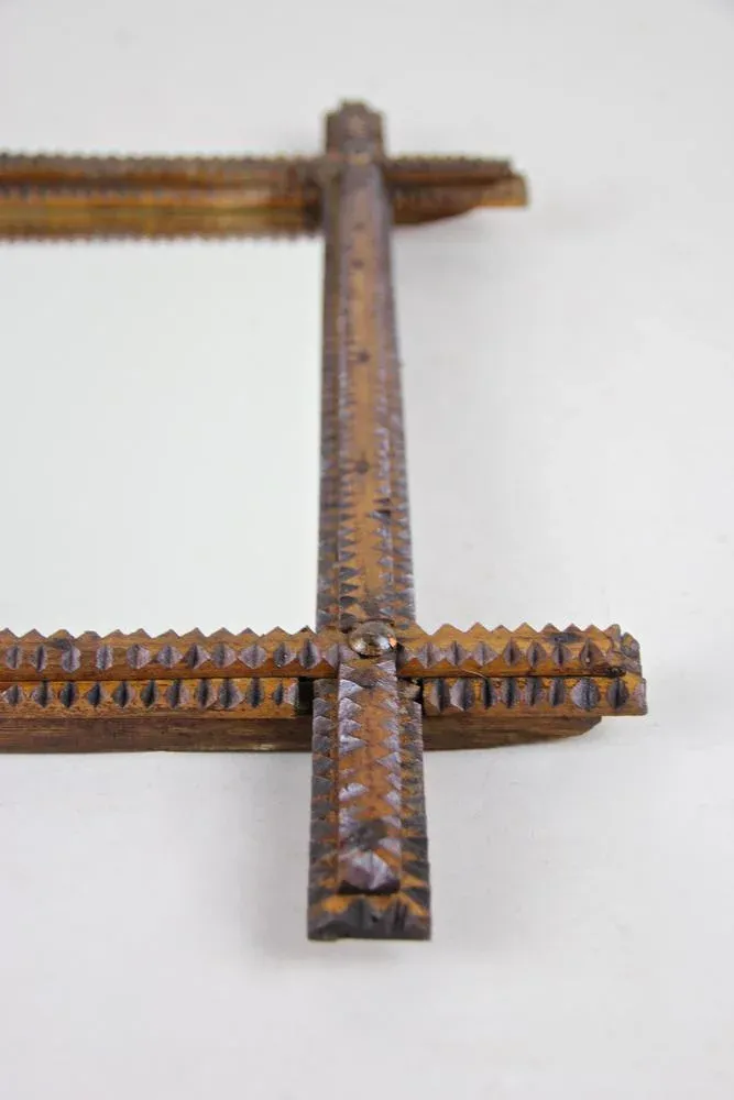 Austrian Hand-Carved Tramp Art Wall Mirror, 1870