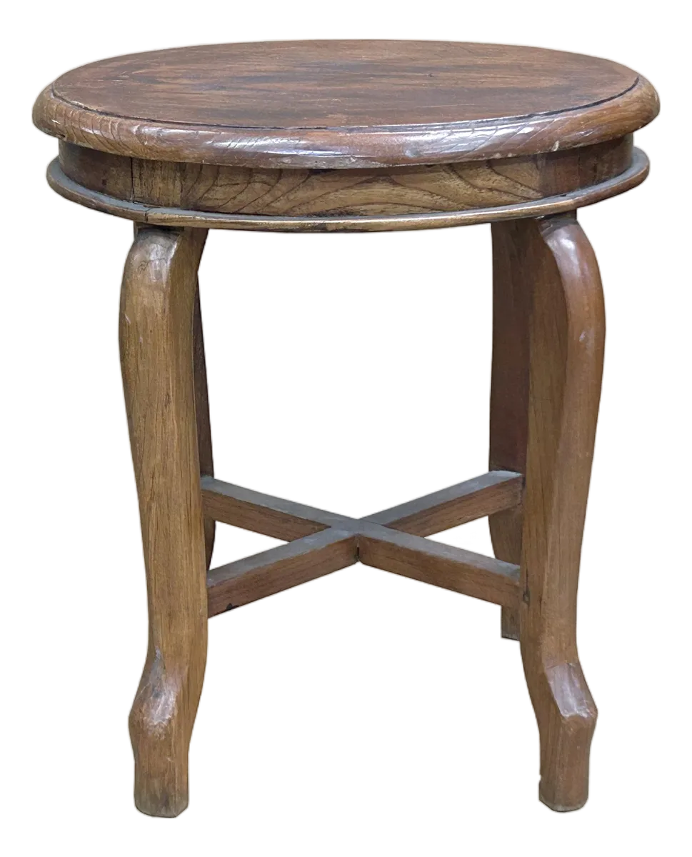 Vintage Oriental Oval Brown Cross 4 Legs Wood Stool | Chairish