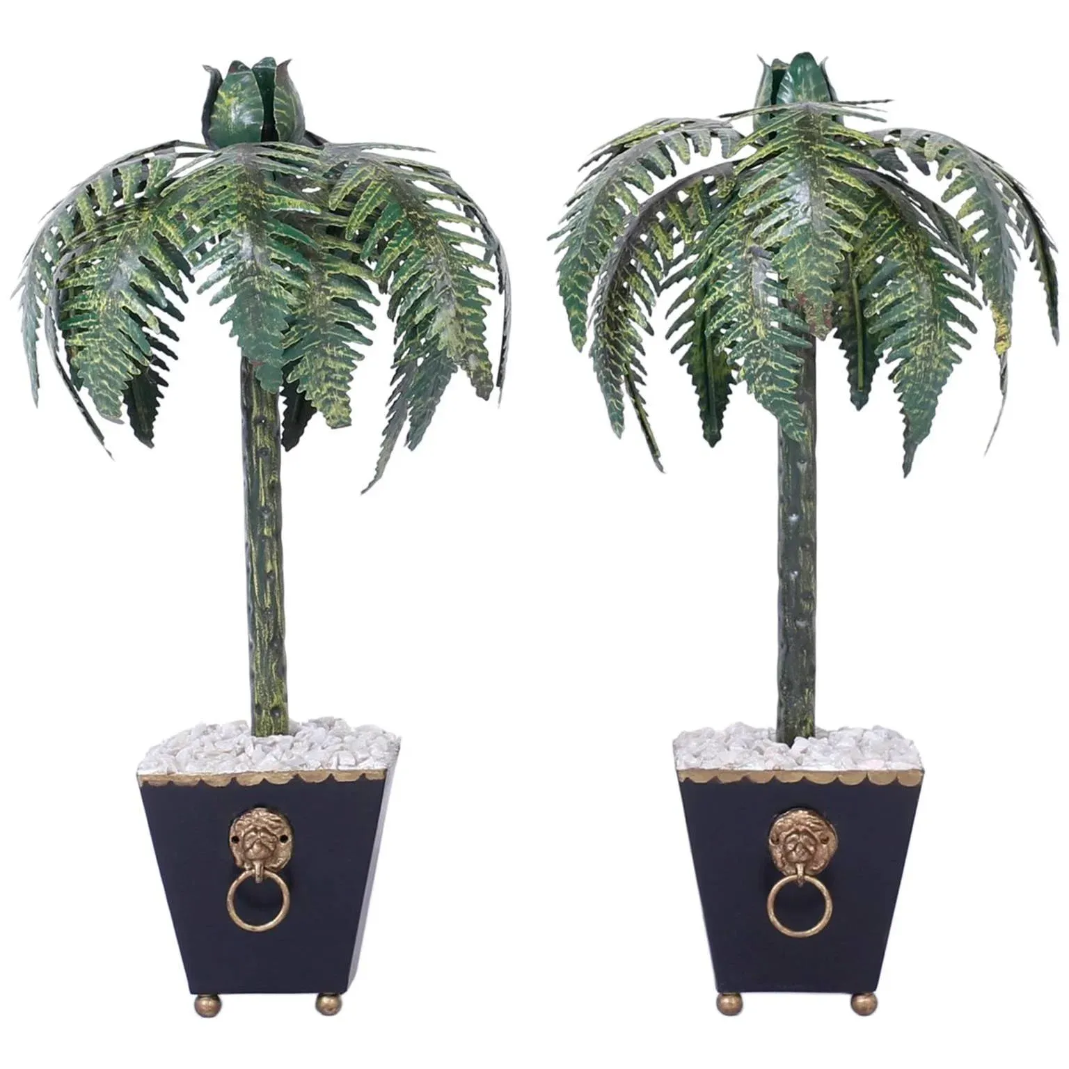 Tall Tole Palm Tree Candlesticks - A Pair