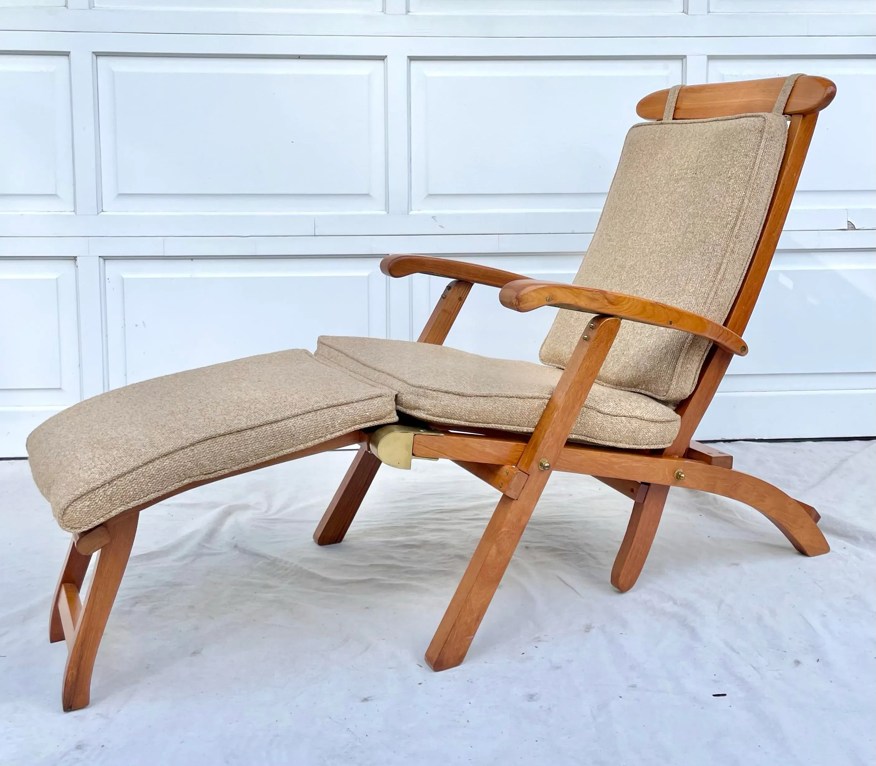 Vintage Lounge Steamer Chair and Footrest With Cushion Chairish