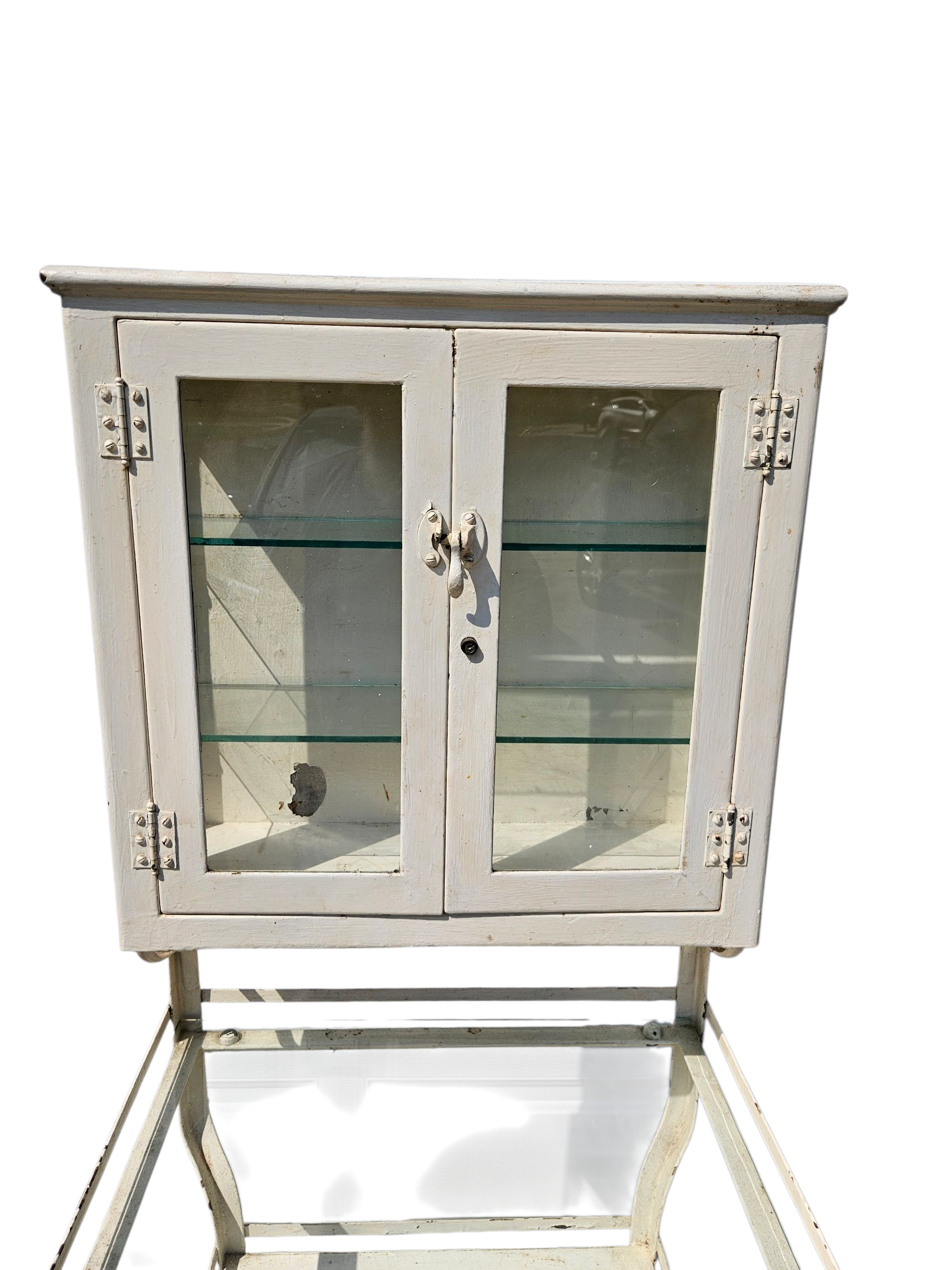 1920s Antique French Industrial Metal Doctors Dental Cabinet