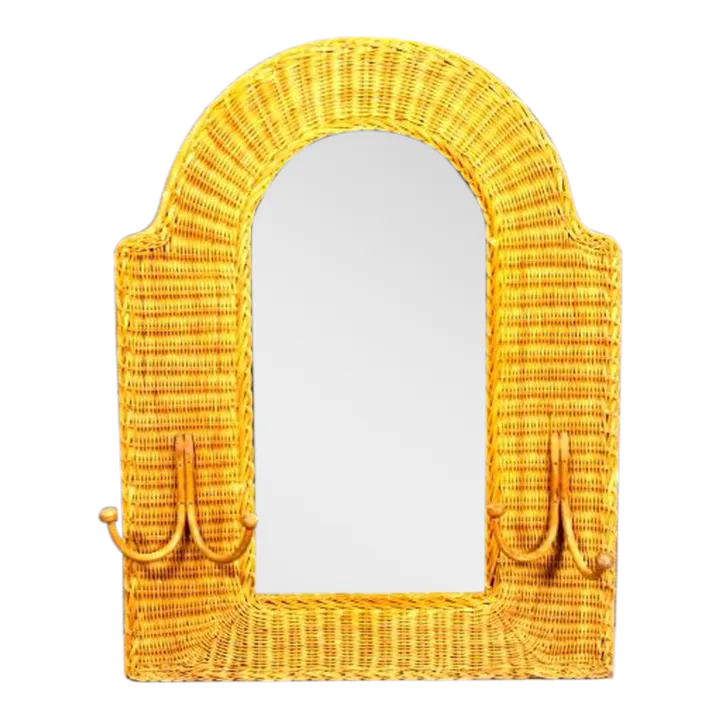 Vintage Wicker Mirror With Hooks Frame Chairish