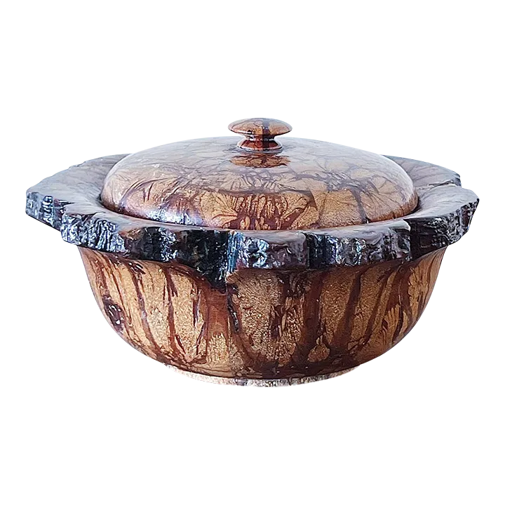 Vintage Chrysanthemum Wood Lidded Bowl in Lotus Pattern | Chairish