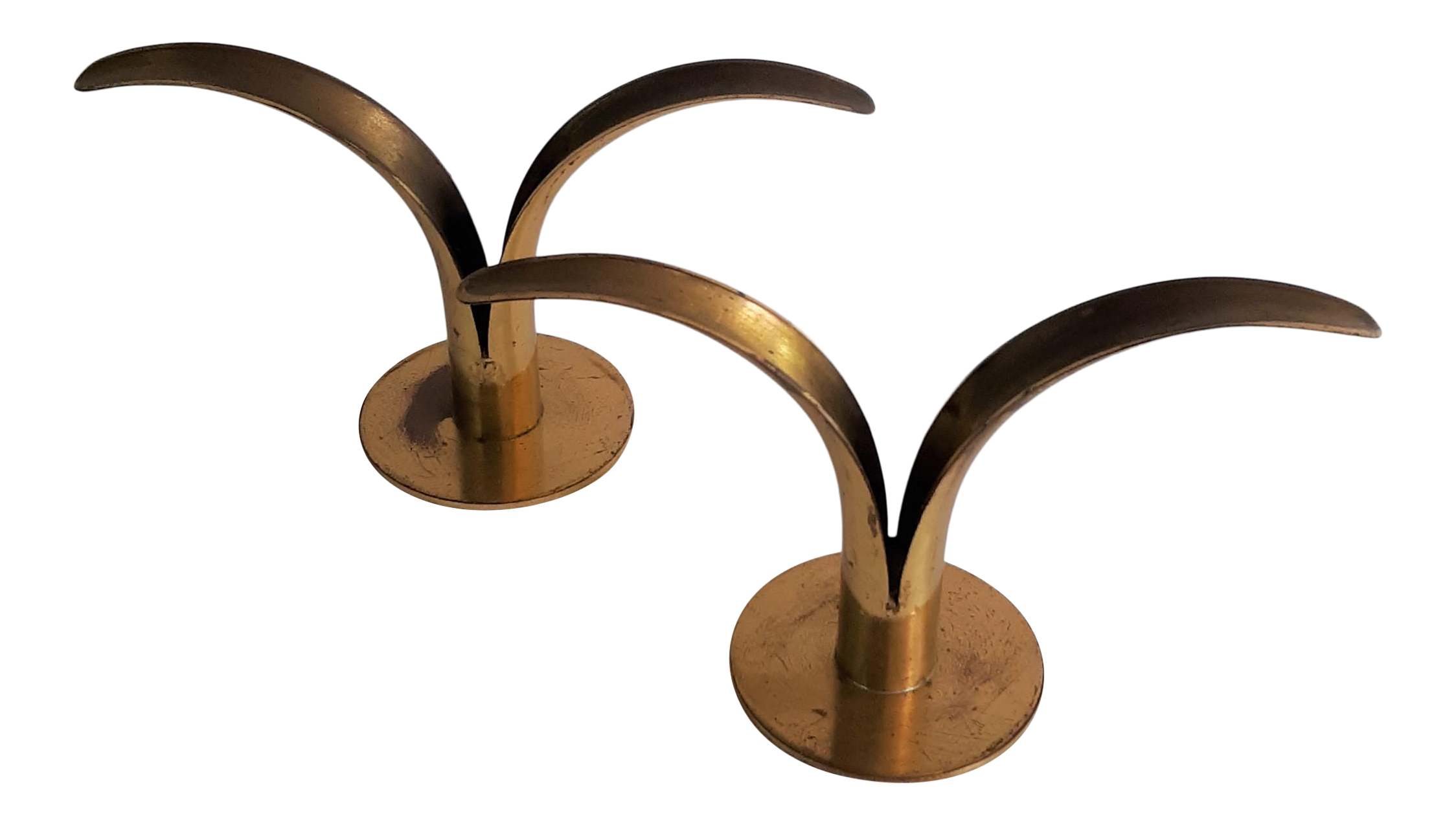 Vintage Ystad Metall Swedish Brass Lily Shape Candle Holder Designer