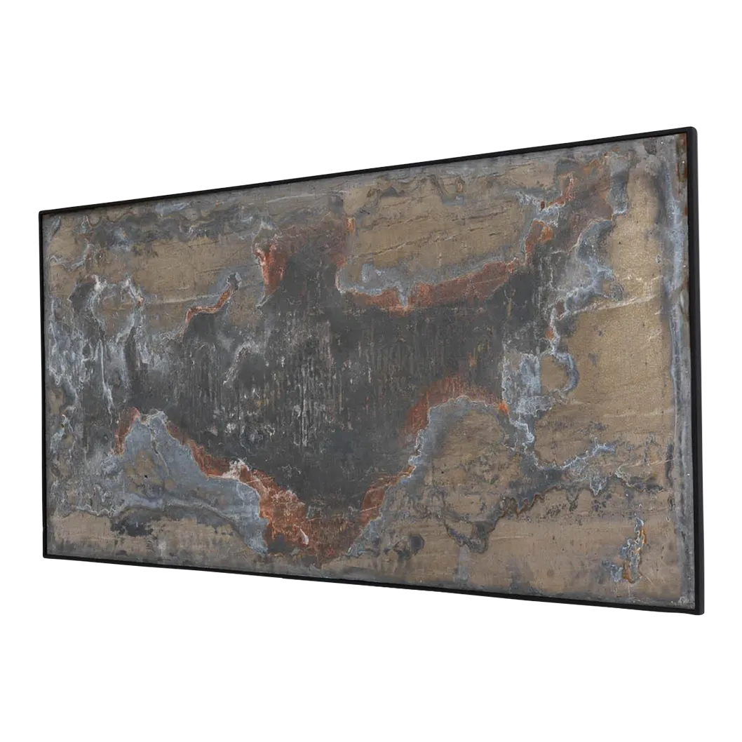 Abstract metal artwork in wooden frame chairish
