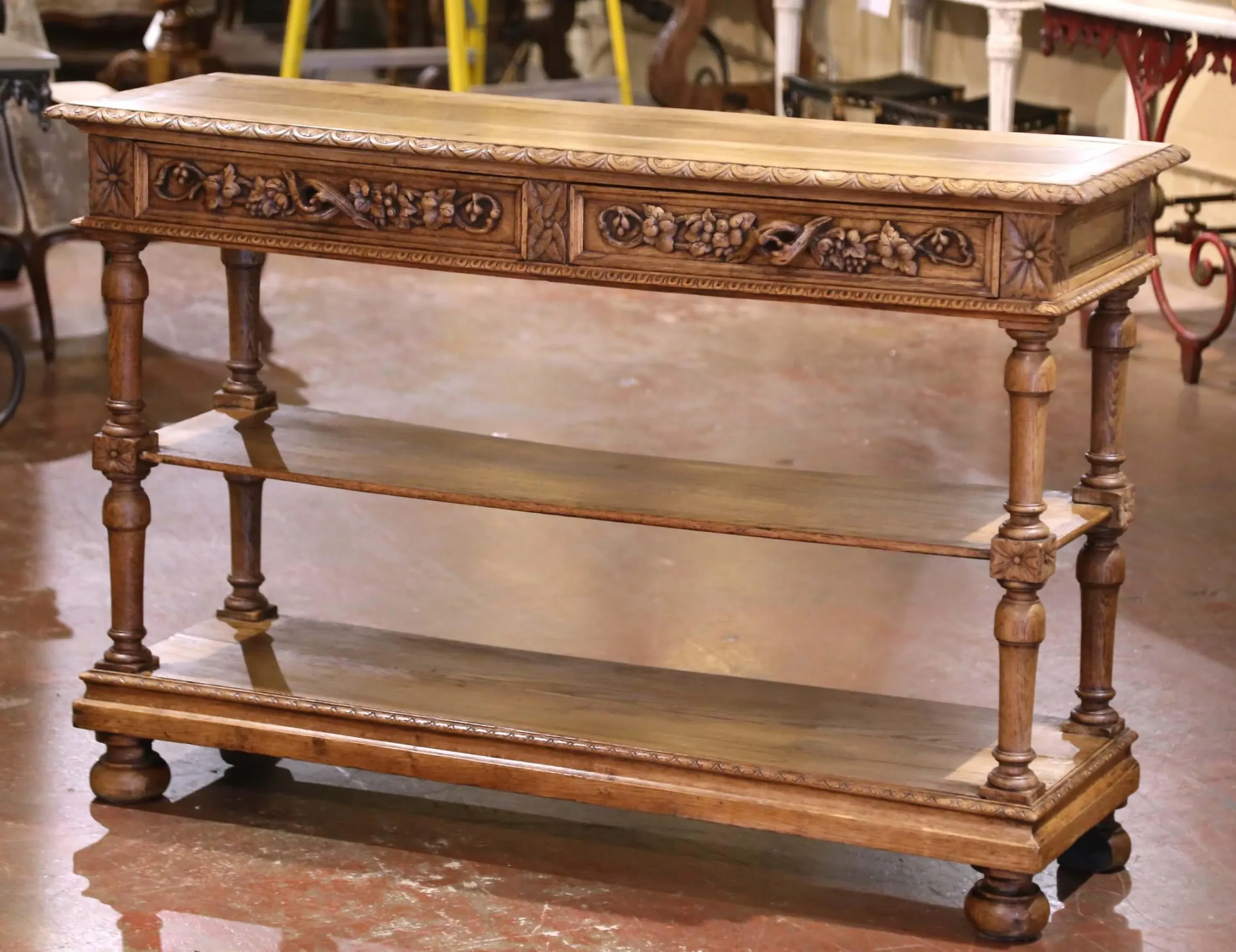 19th Century French Henri II Carved Oak Console Table Server