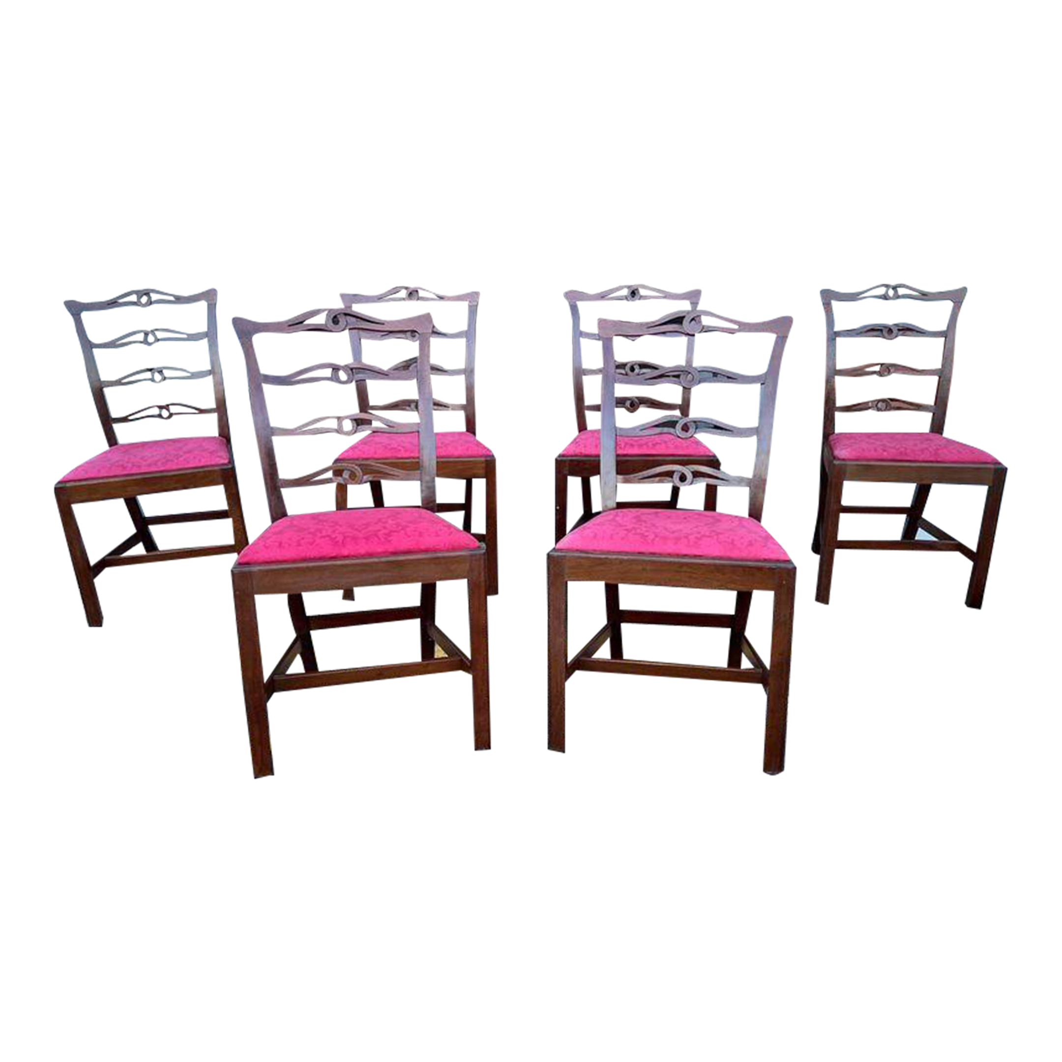 Vintage Six Chippendale Style Mahogany Ribbon Back Dining Chairs, Possibly by Biggs - Set of 6