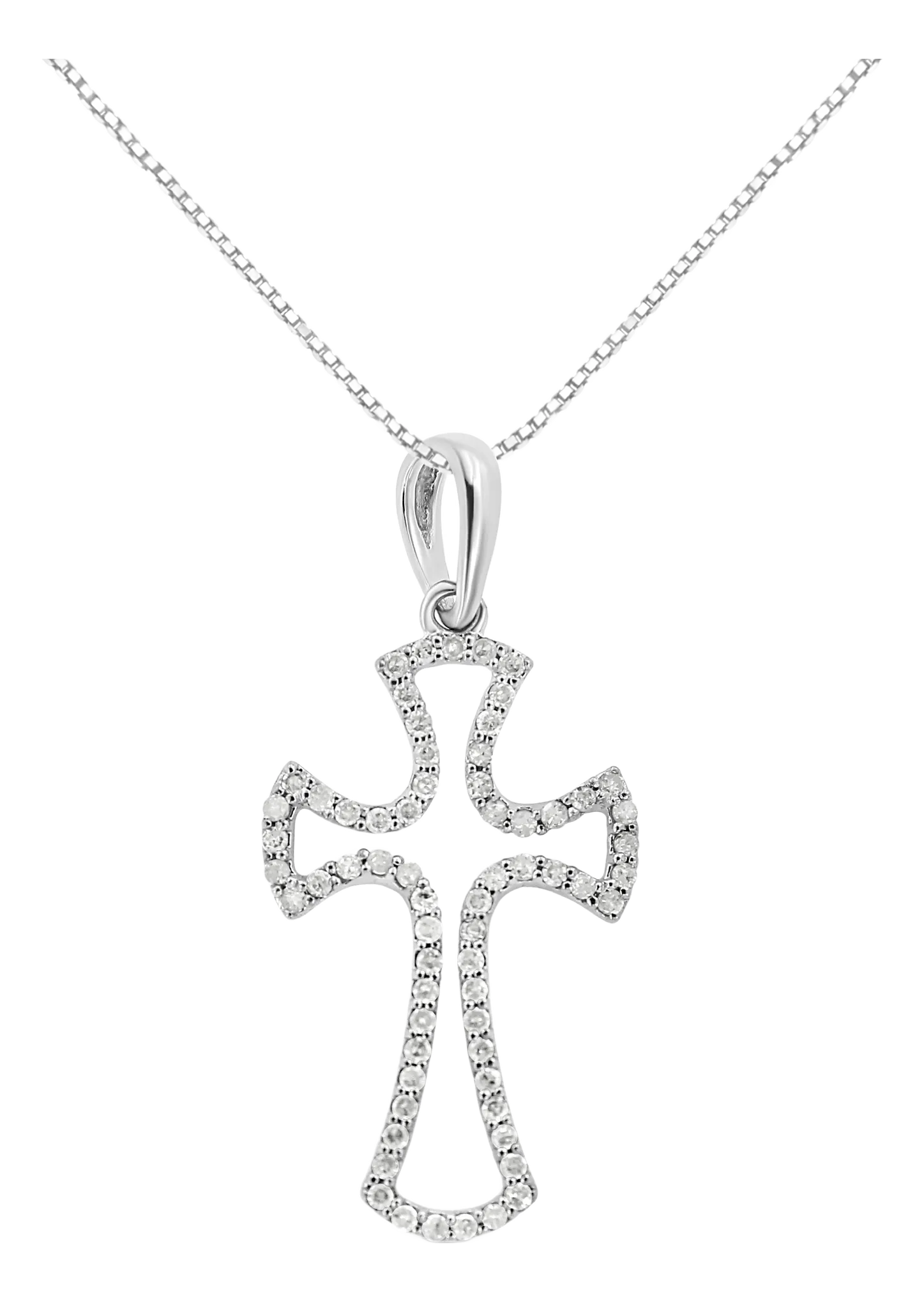JW ✩.*˚ 925 Sterling Silver 1/3 Cttw Diamond Framed Open Cross 18