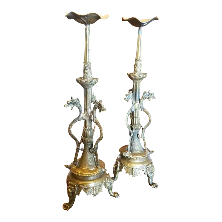Pair of Mid 20th Century Brass Finish Dragon Candlesticks Chairish