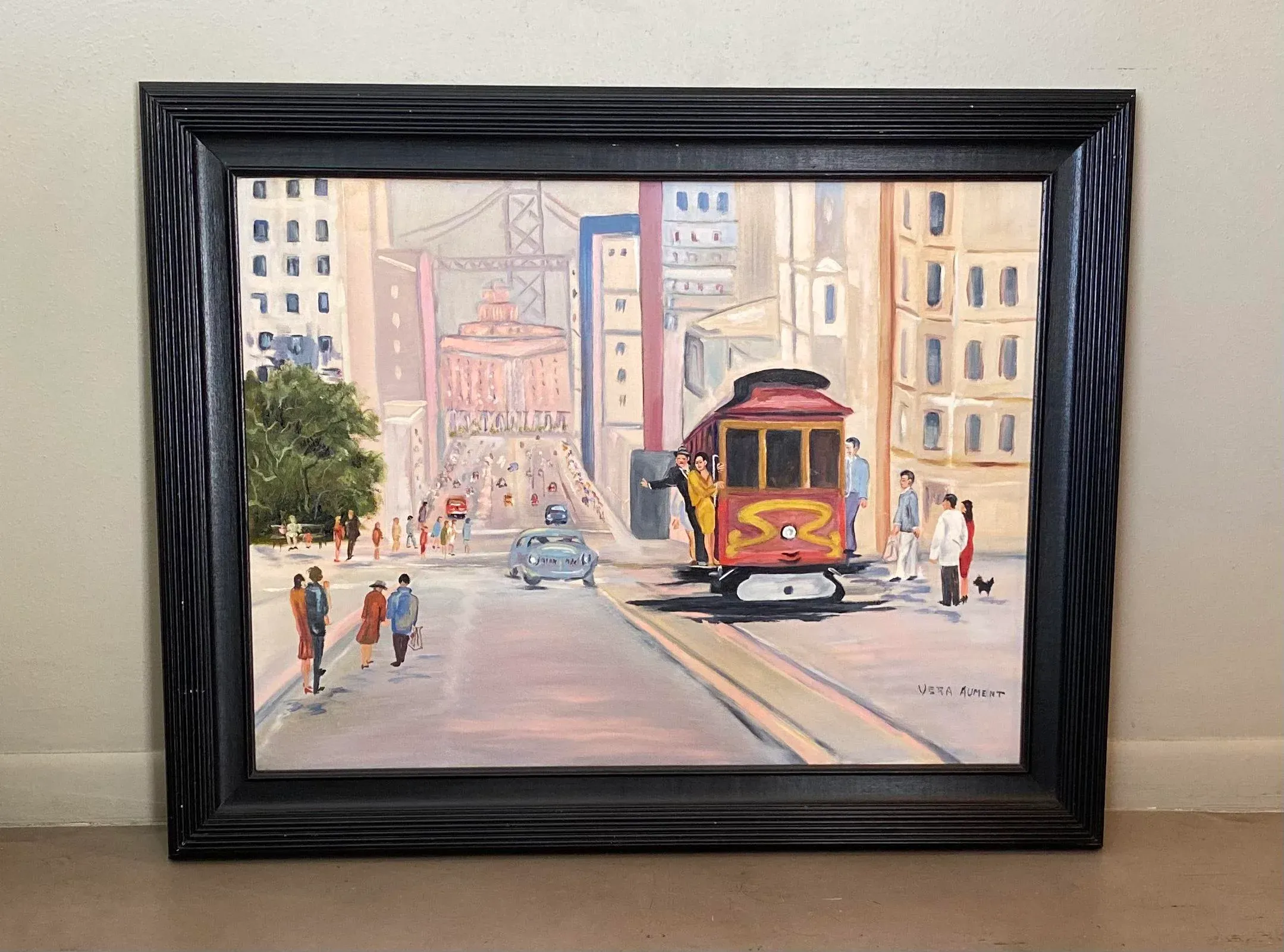 Mid 20th Century Folk Art Style San Francisco Cityscape with Cable