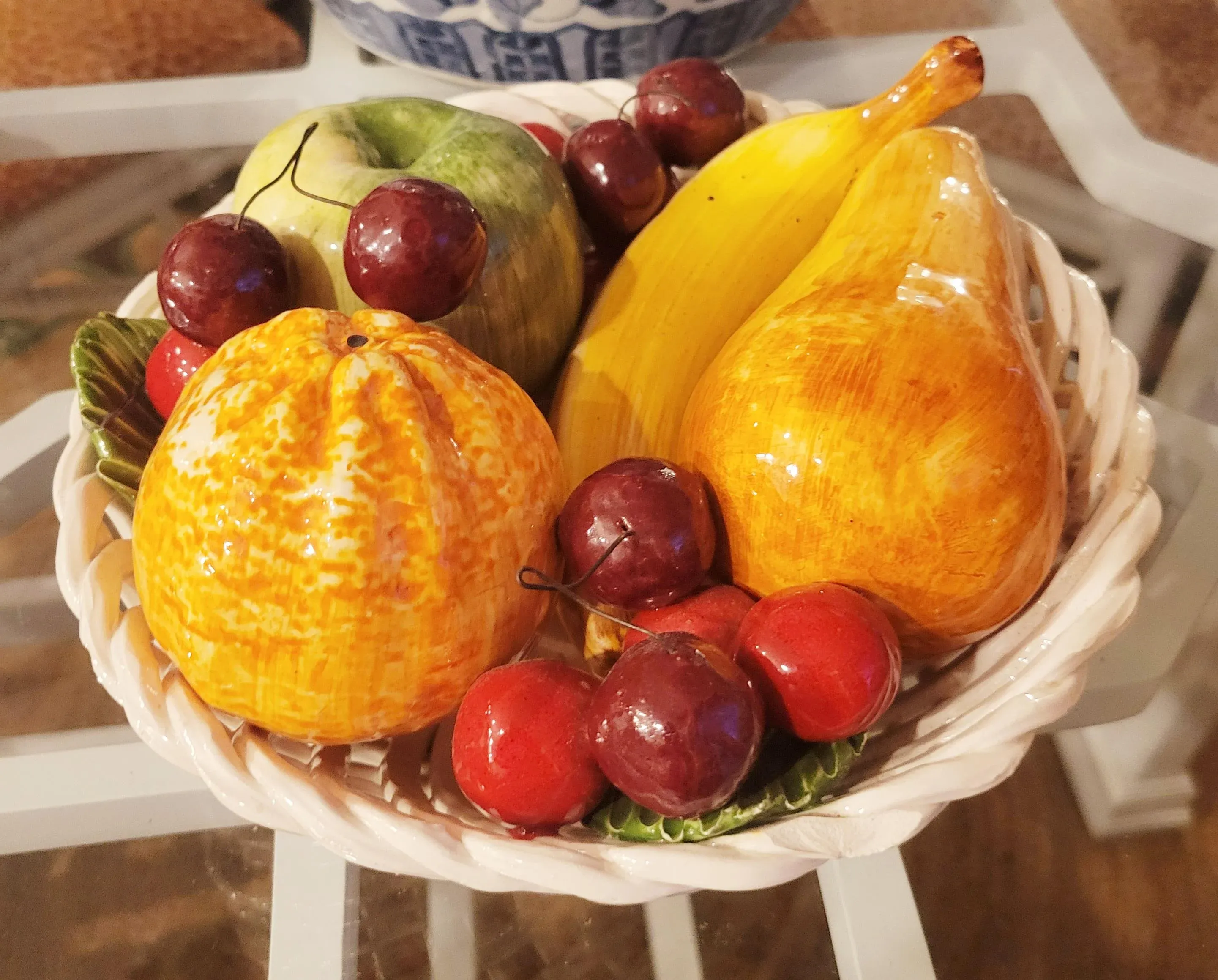 Vintage Ceramic Italian Fruit Cherry, Banana Pear Basket