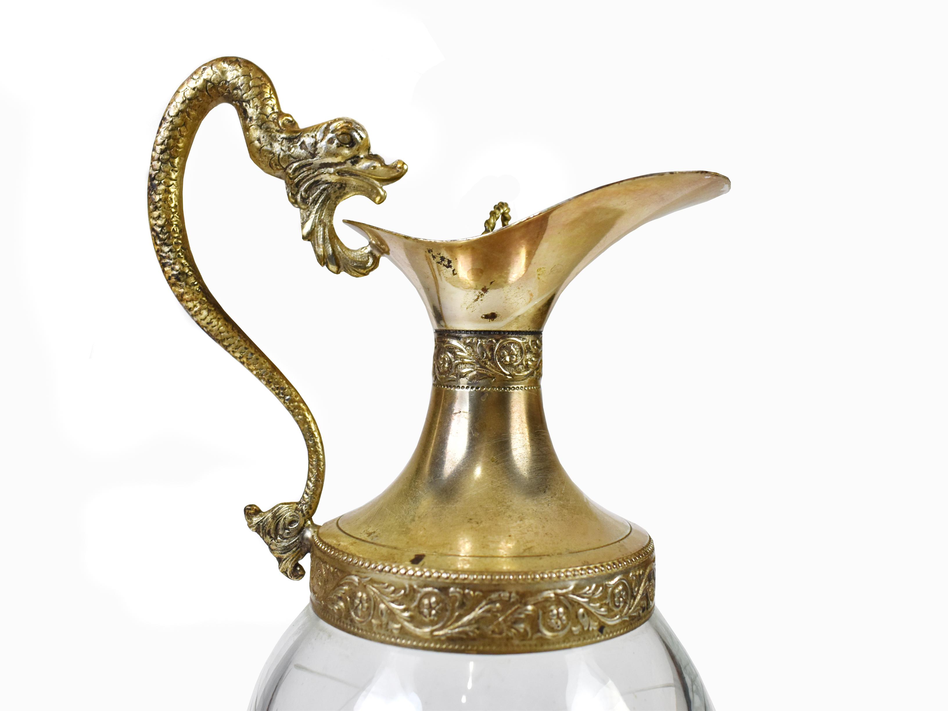 イタリア　アンティーク　Jug Decanter　シルバープレート Vintage Italian Victorian Silver Plated Cut Etched Glass